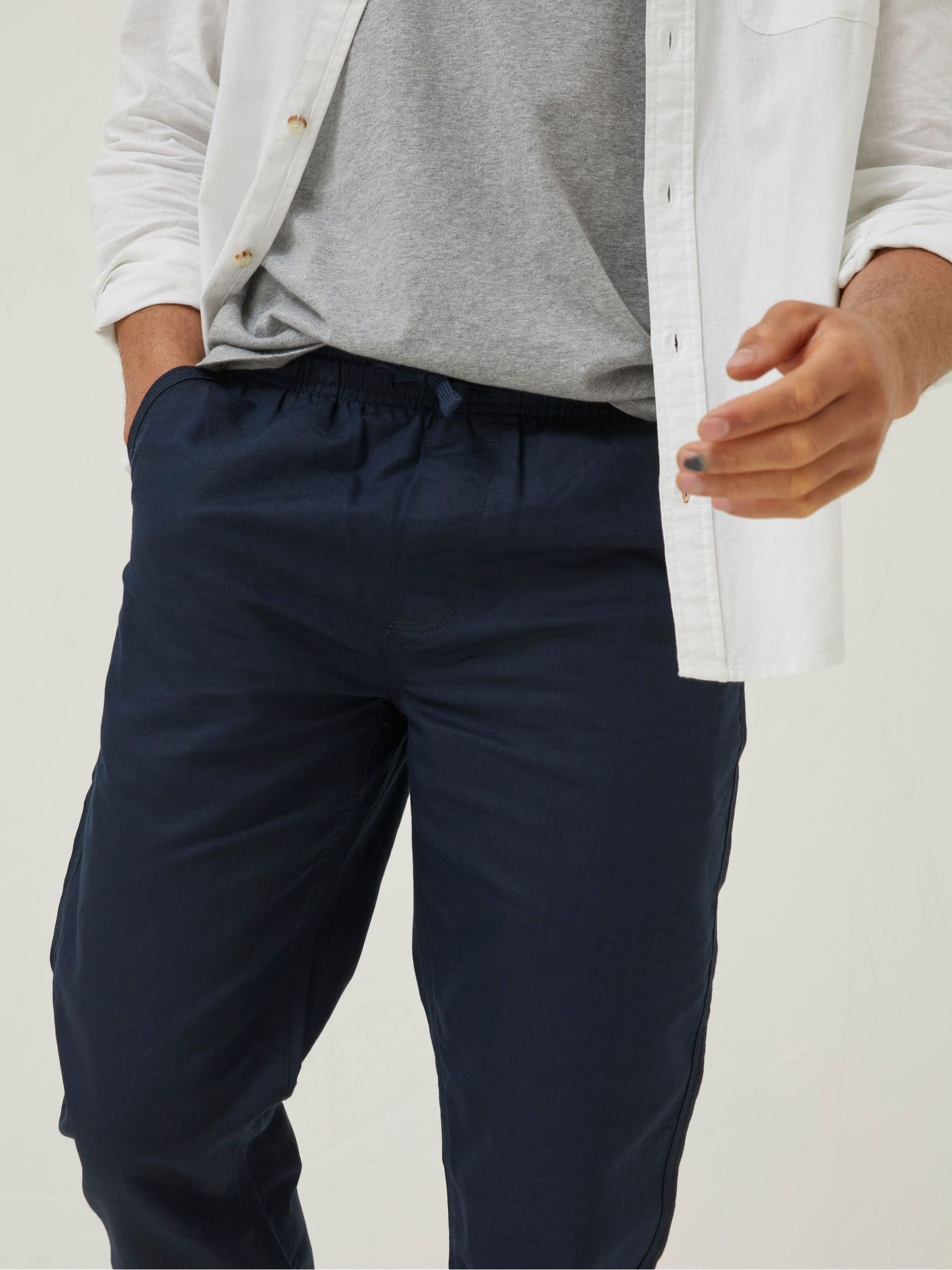 Blue Straight Cotton Linen Trousers - Image 3 of 4