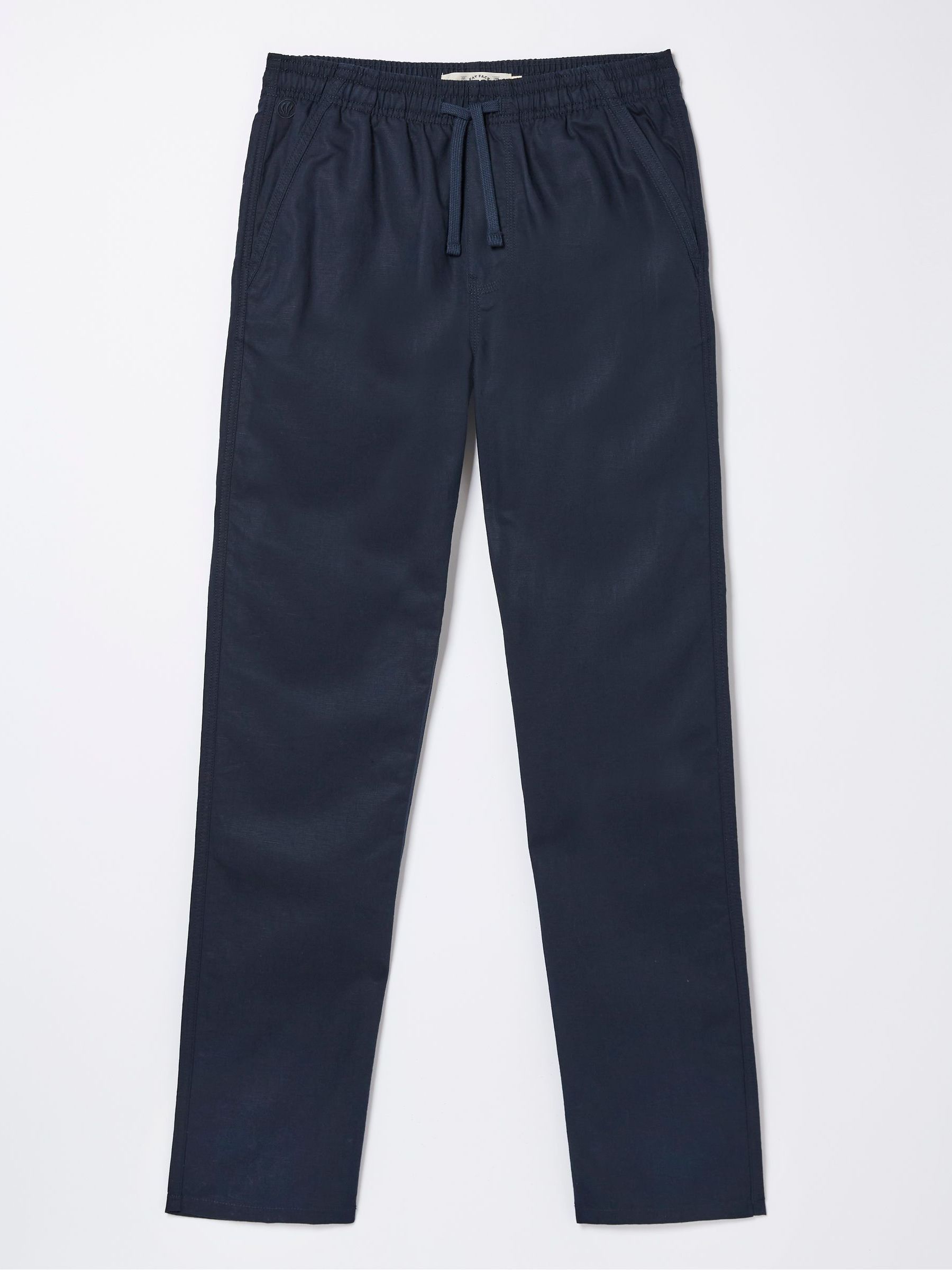 Blue Straight Cotton Linen Trousers - Image 4 of 4