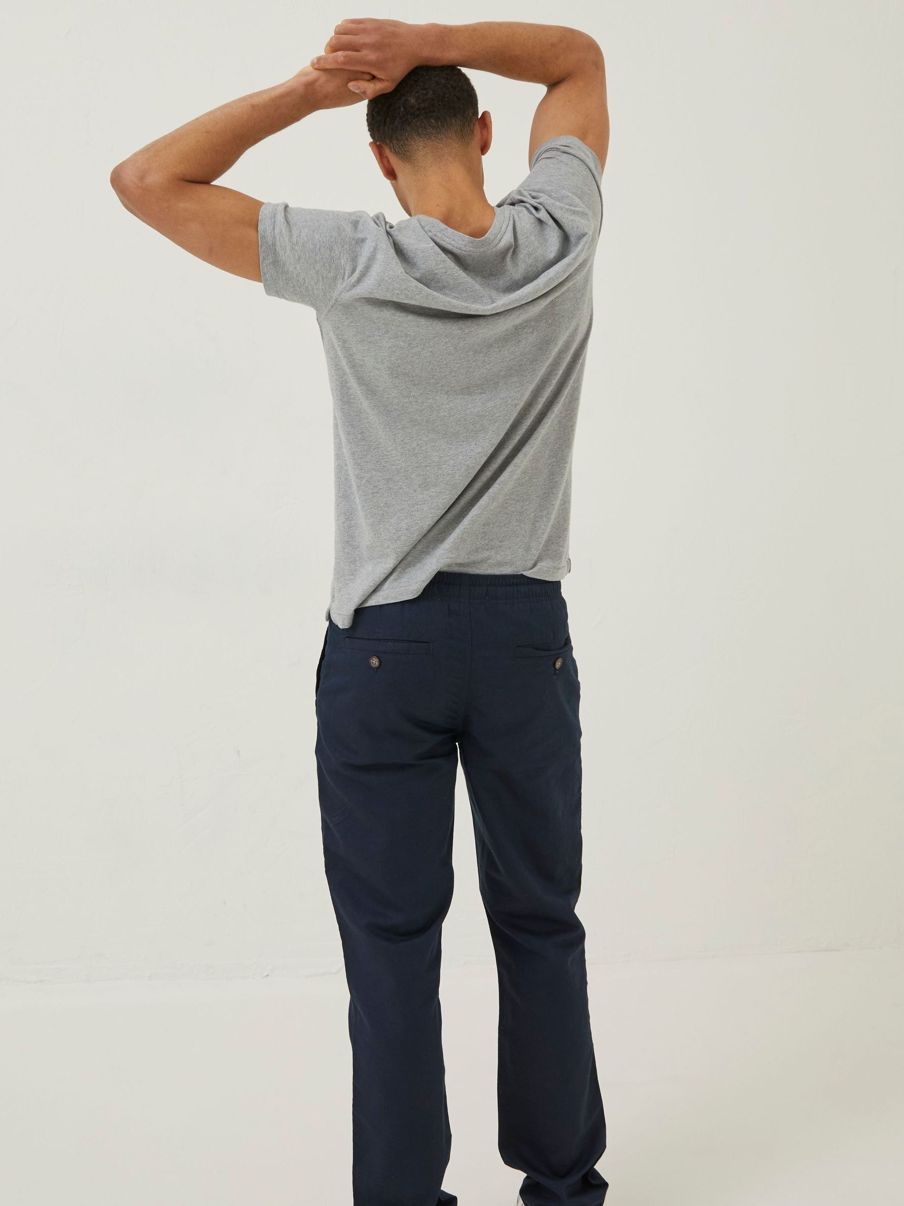 Blue Straight Cotton Linen Trousers - Image 2 of 4