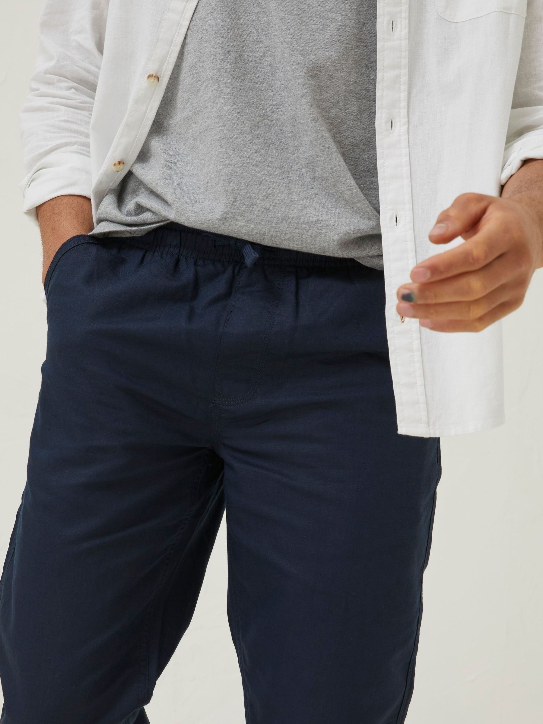 Blue Straight Cotton Linen Trousers - Image 3 of 4