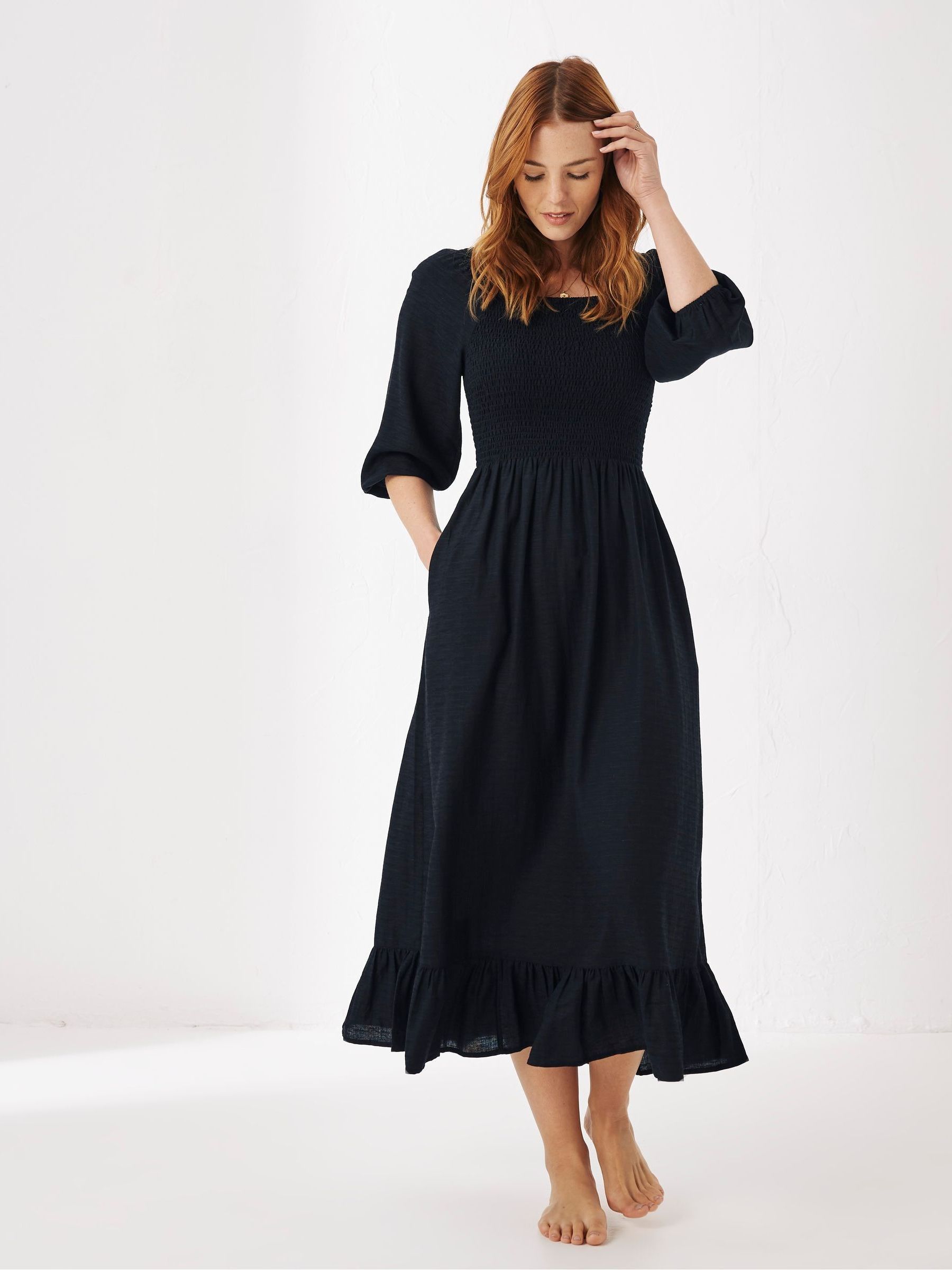 Adele Black Midi Dress With Linen - Image 1 of 6