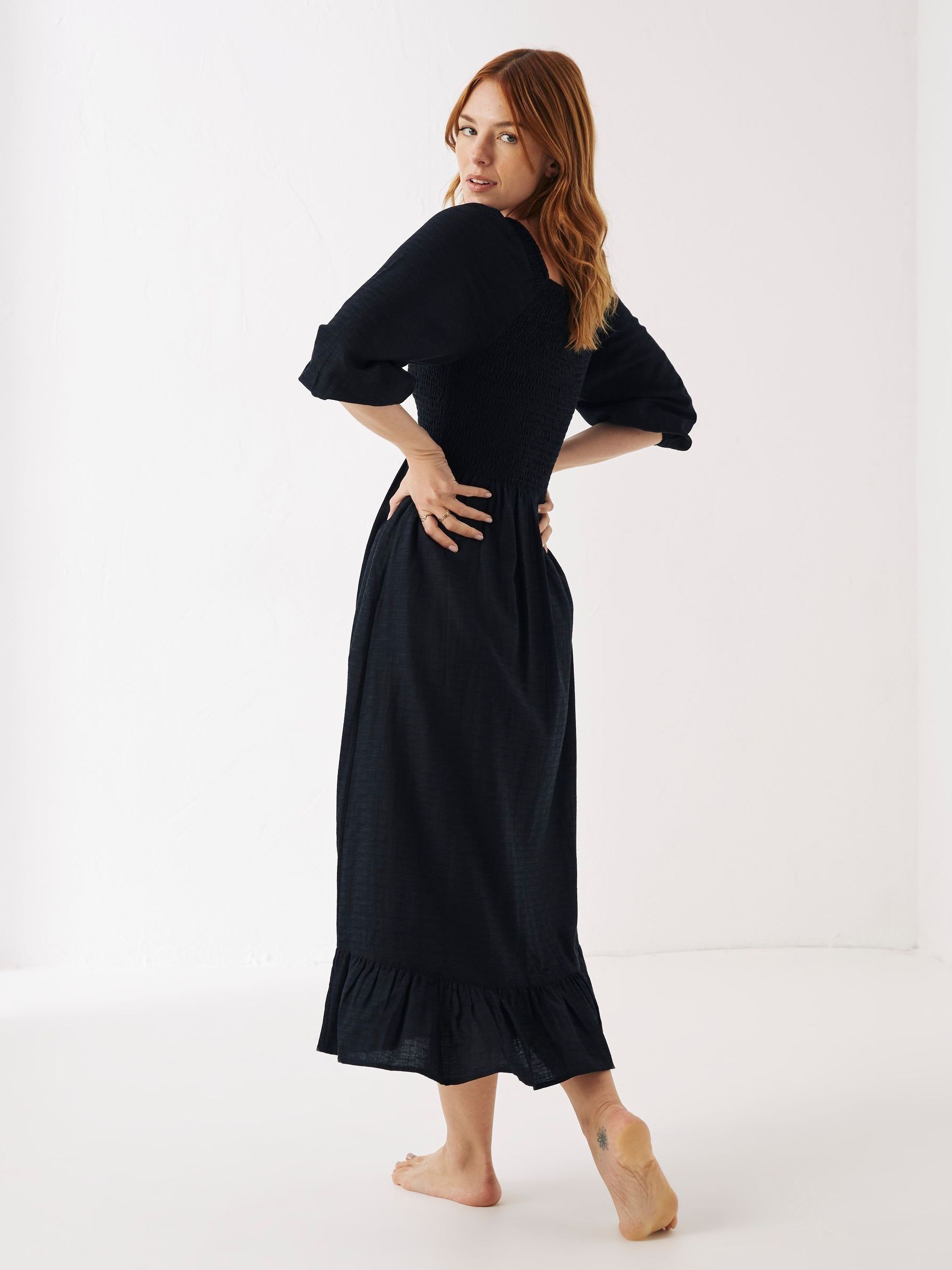 Adele Black Midi Dress With Linen - Image 2 of 6