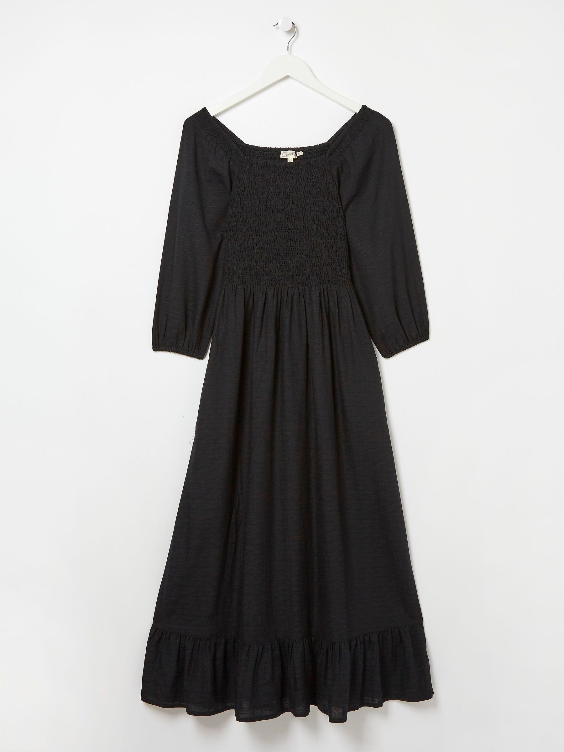 Adele Black Midi Dress With Linen | FatFace Adele Black Midi Dress With Linen | FatFace