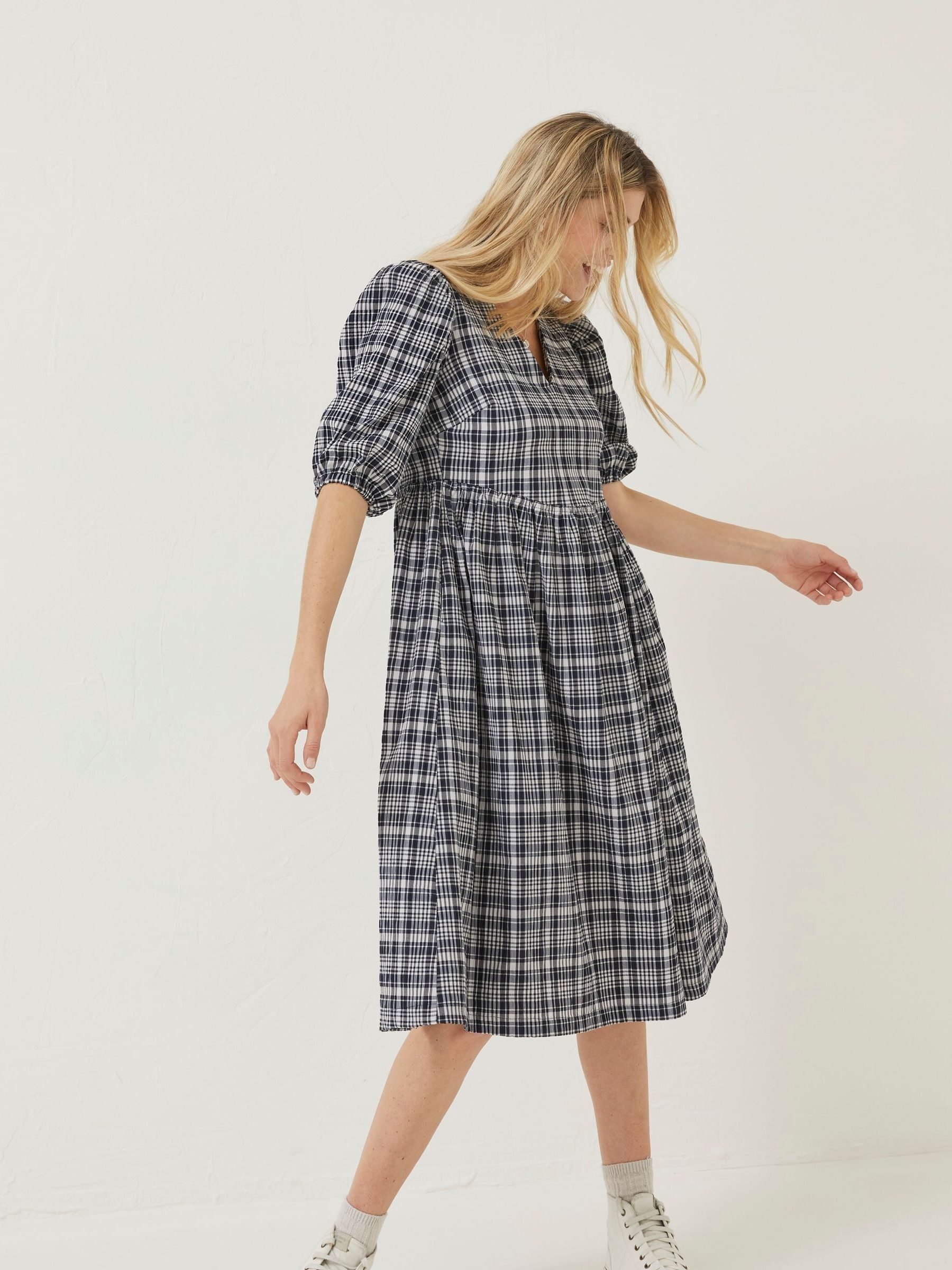 Blue Hannah Check Midi Dress | FatFace Blue Hannah Check Midi Dress | FatFace