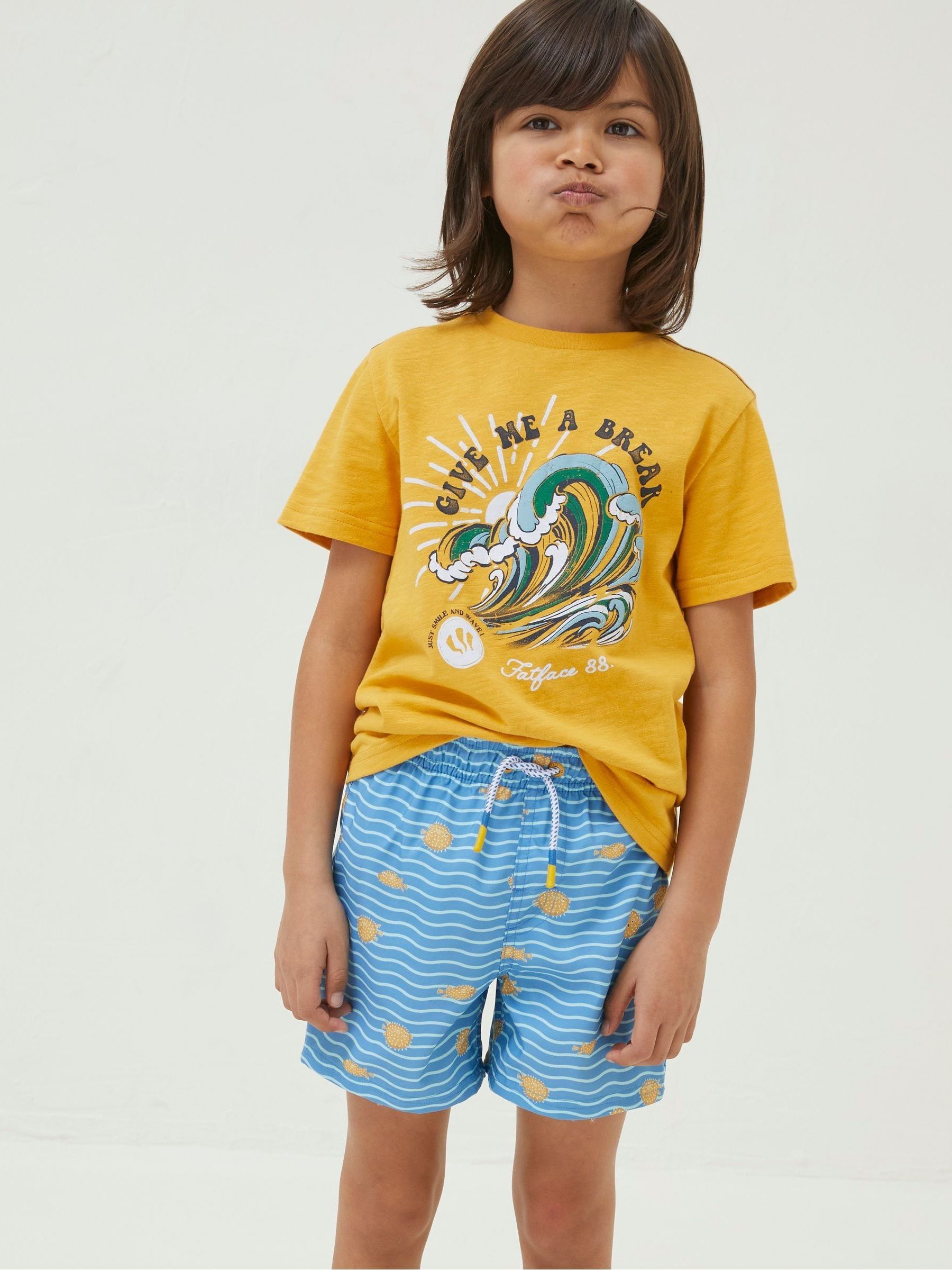 Light Blue Pattern Swim Shorts - Image 1 of 4