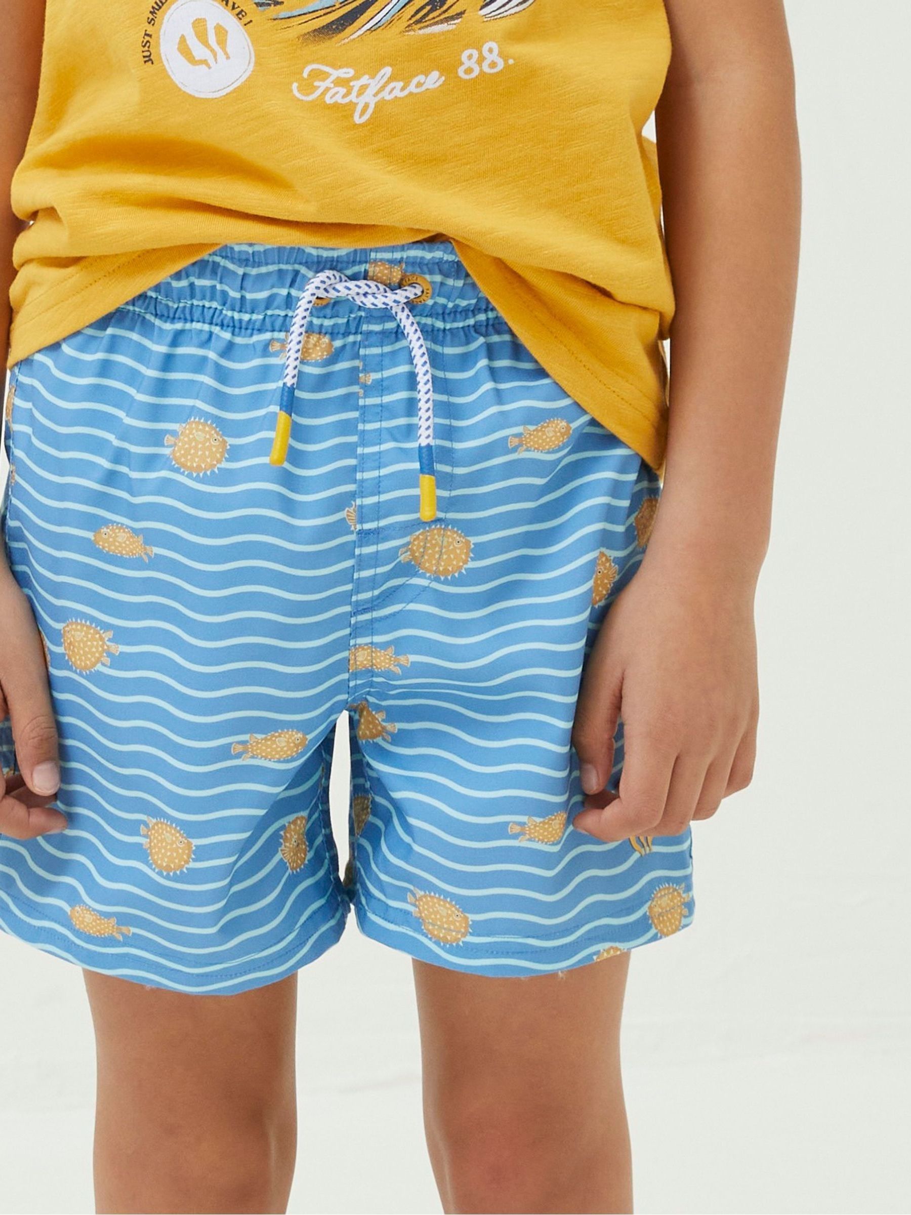 Light Blue Pattern Swim Shorts - Image 3 of 4