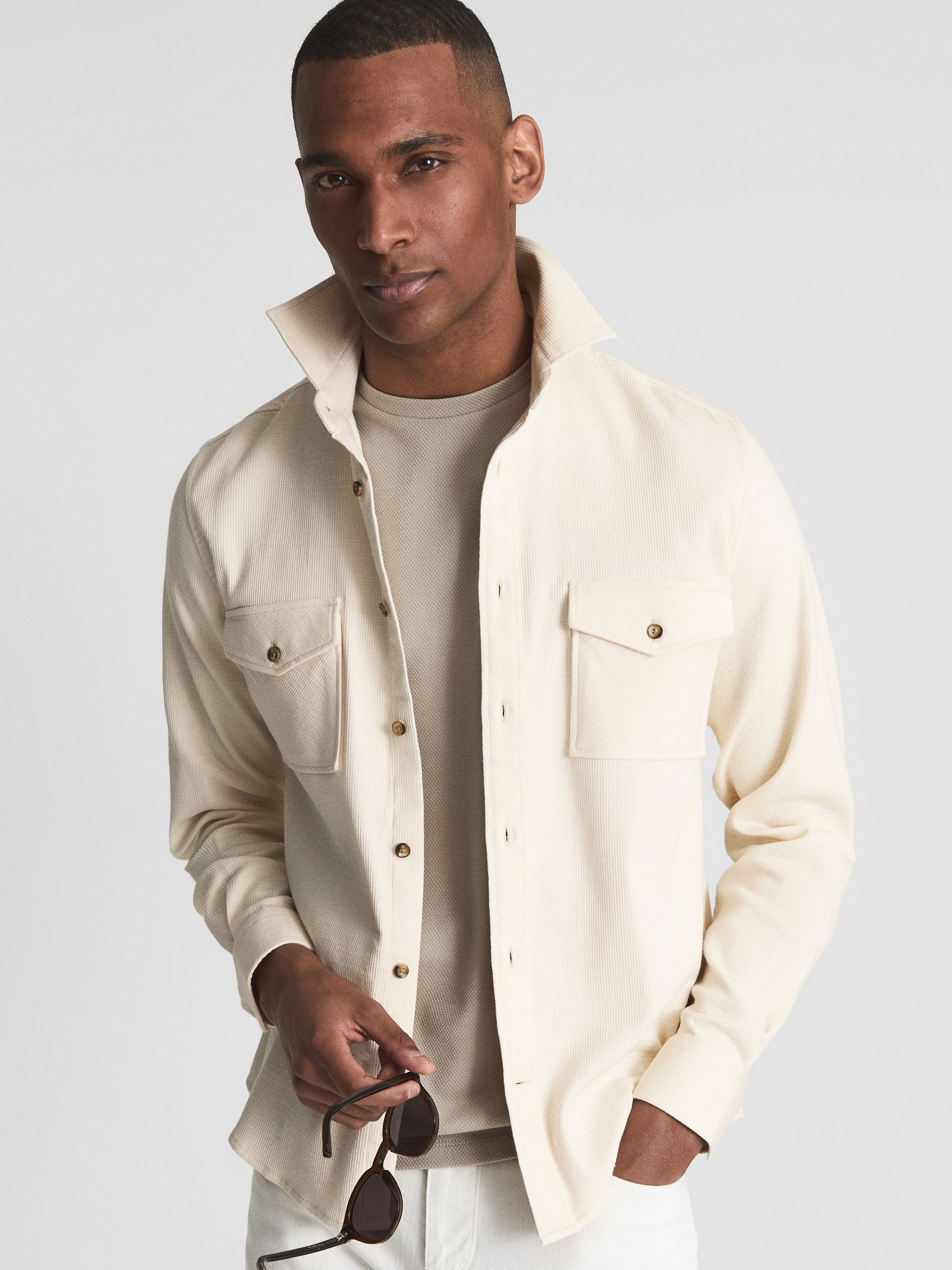 Twill Jersey Overshirt in Ecru - Image 6 of 7