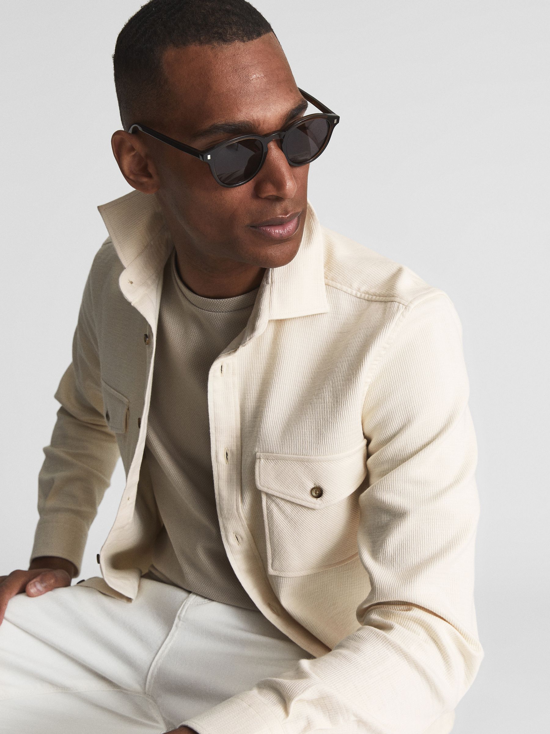 Twill Jersey Overshirt in Ecru - Image 7 of 7
