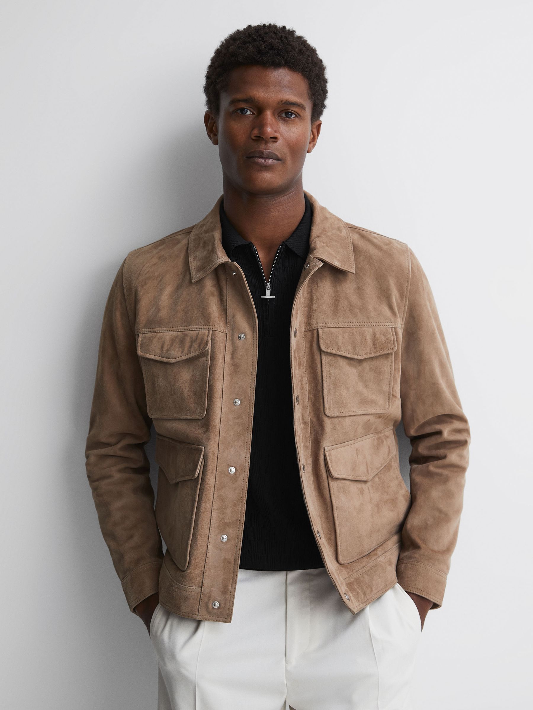 Reiss Half-Zip Textured Polo T-Shirt in Black | REISS