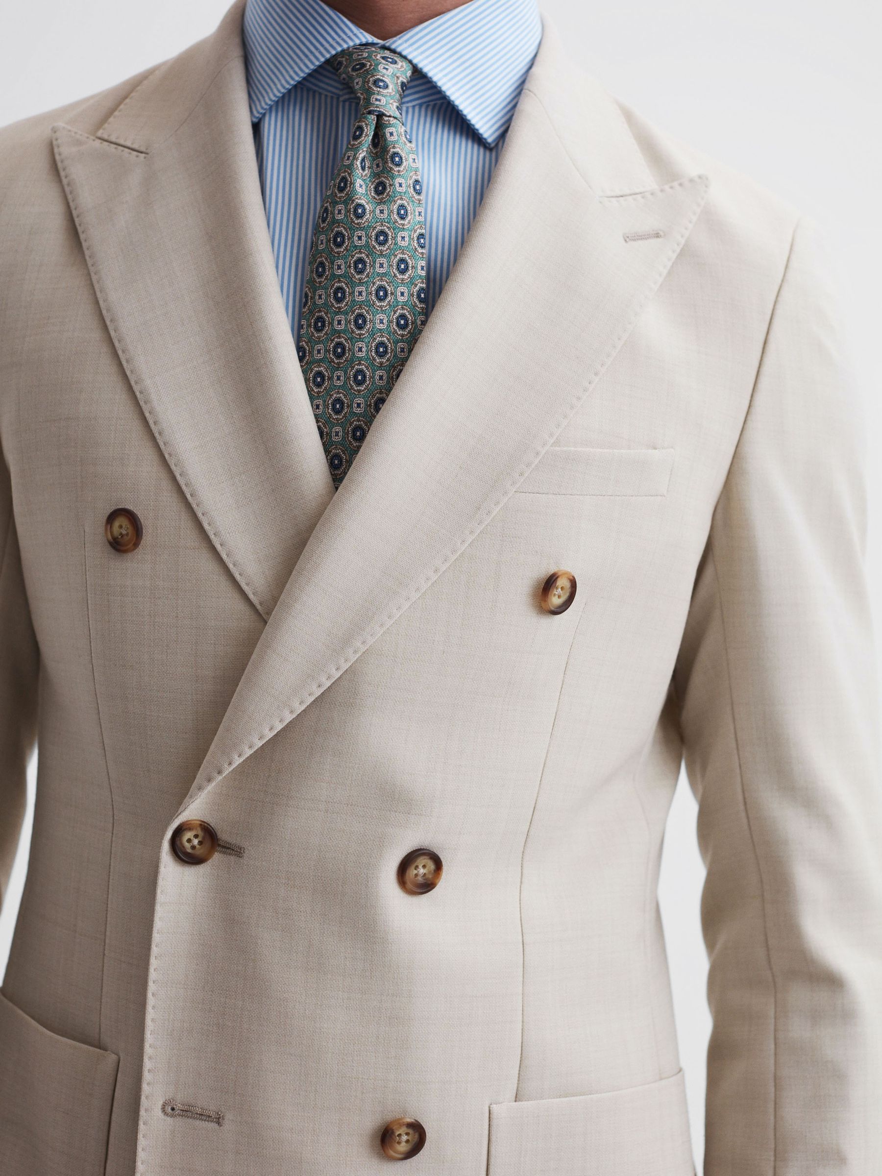 Slim Fit Double Breasted Wool Blend Blazer in Stone - Image 4 of 8