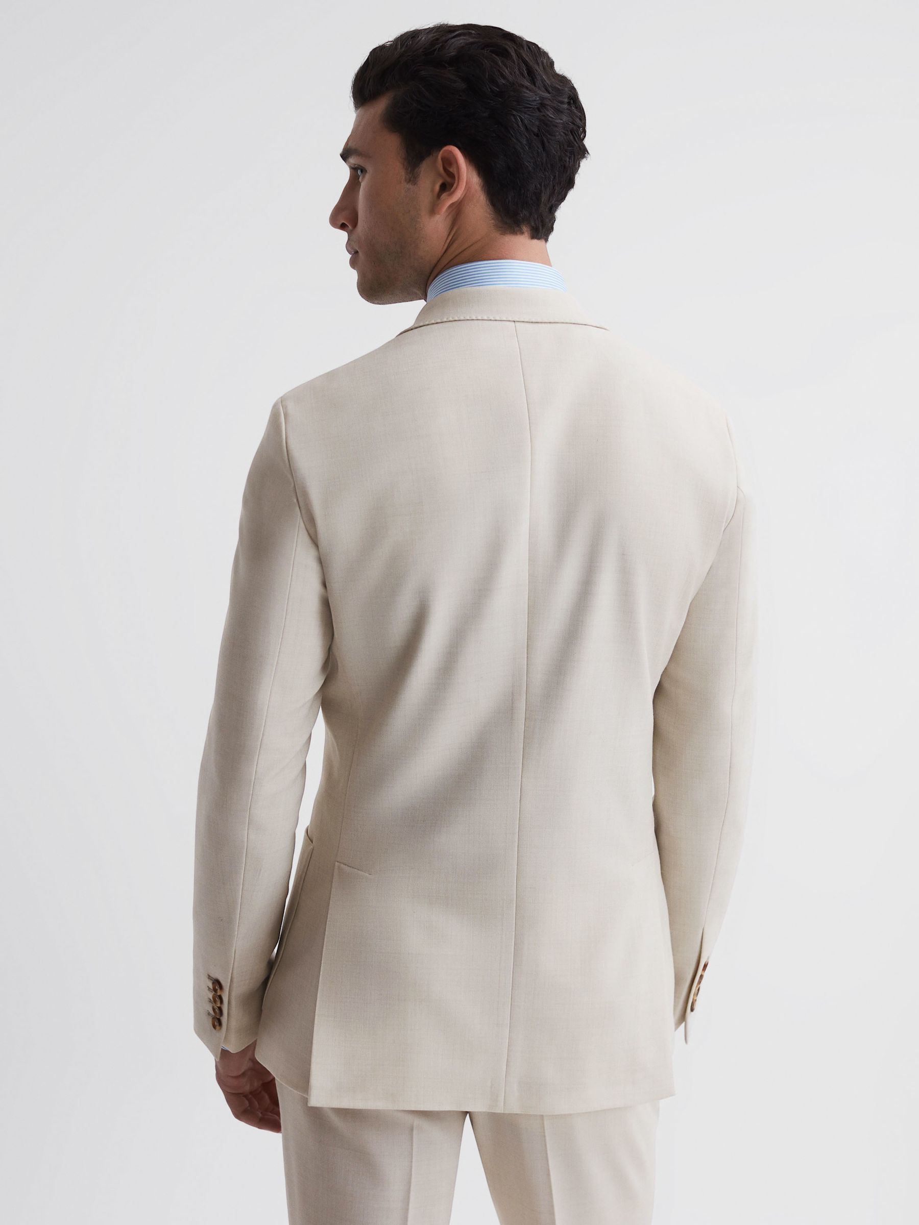 Slim Fit Double Breasted Wool Blend Blazer in Stone - Image 5 of 8