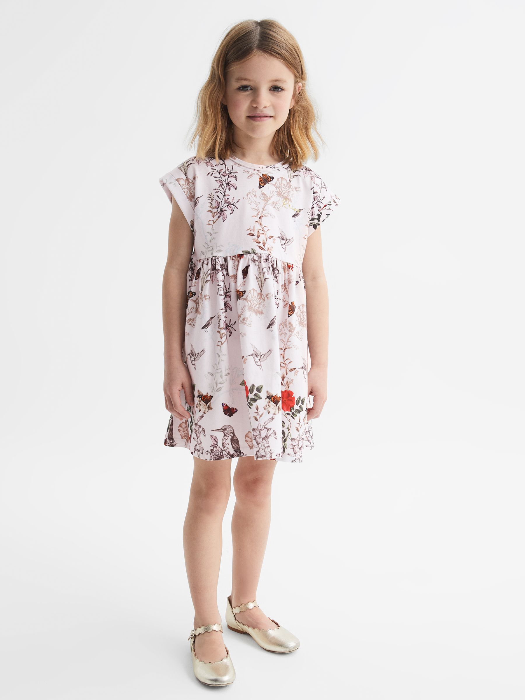 9-12 yrs Floral Print Jersey Dress in Pale Pink - Image 3 of 6