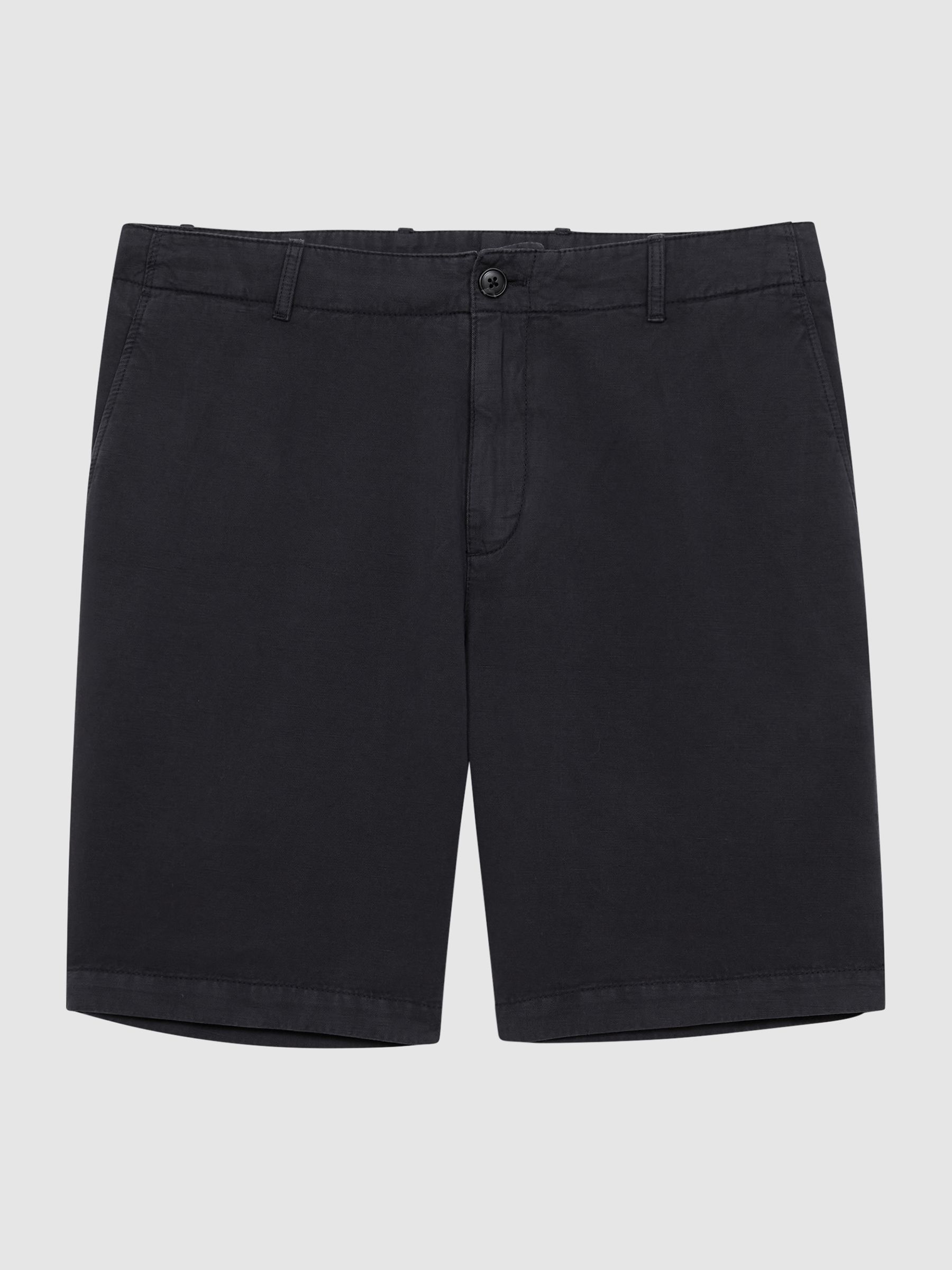 Cotton-Linen Blend Shorts in Navy - Image 2 of 5