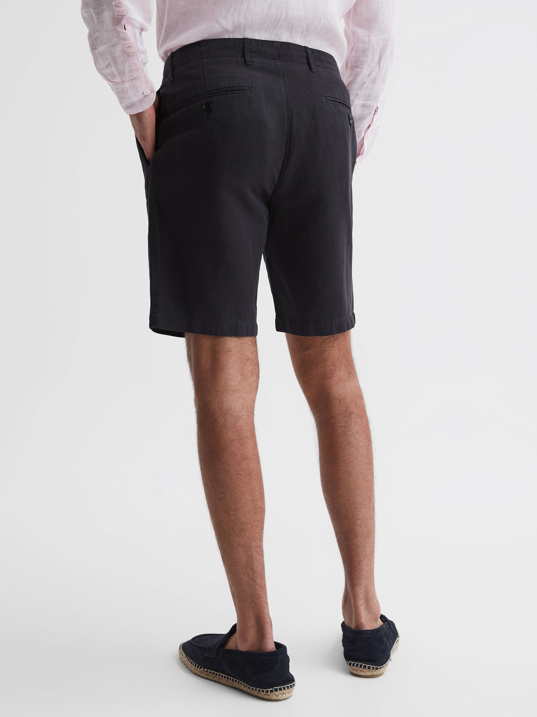 Cotton-Linen Blend Shorts in Navy - Image 4 of 5