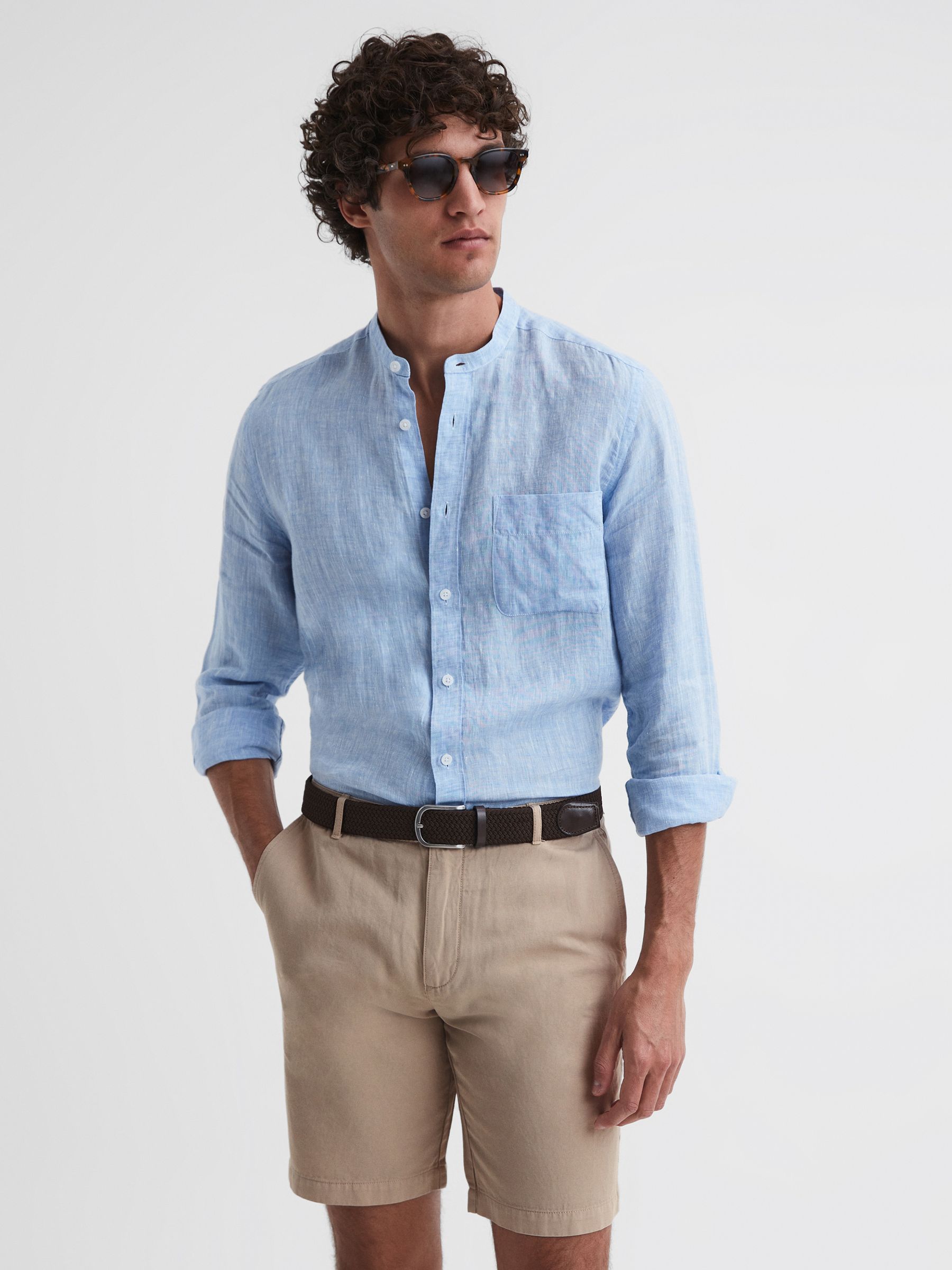 Cotton-Linen Blend Shorts in Stone - Image 1 of 5