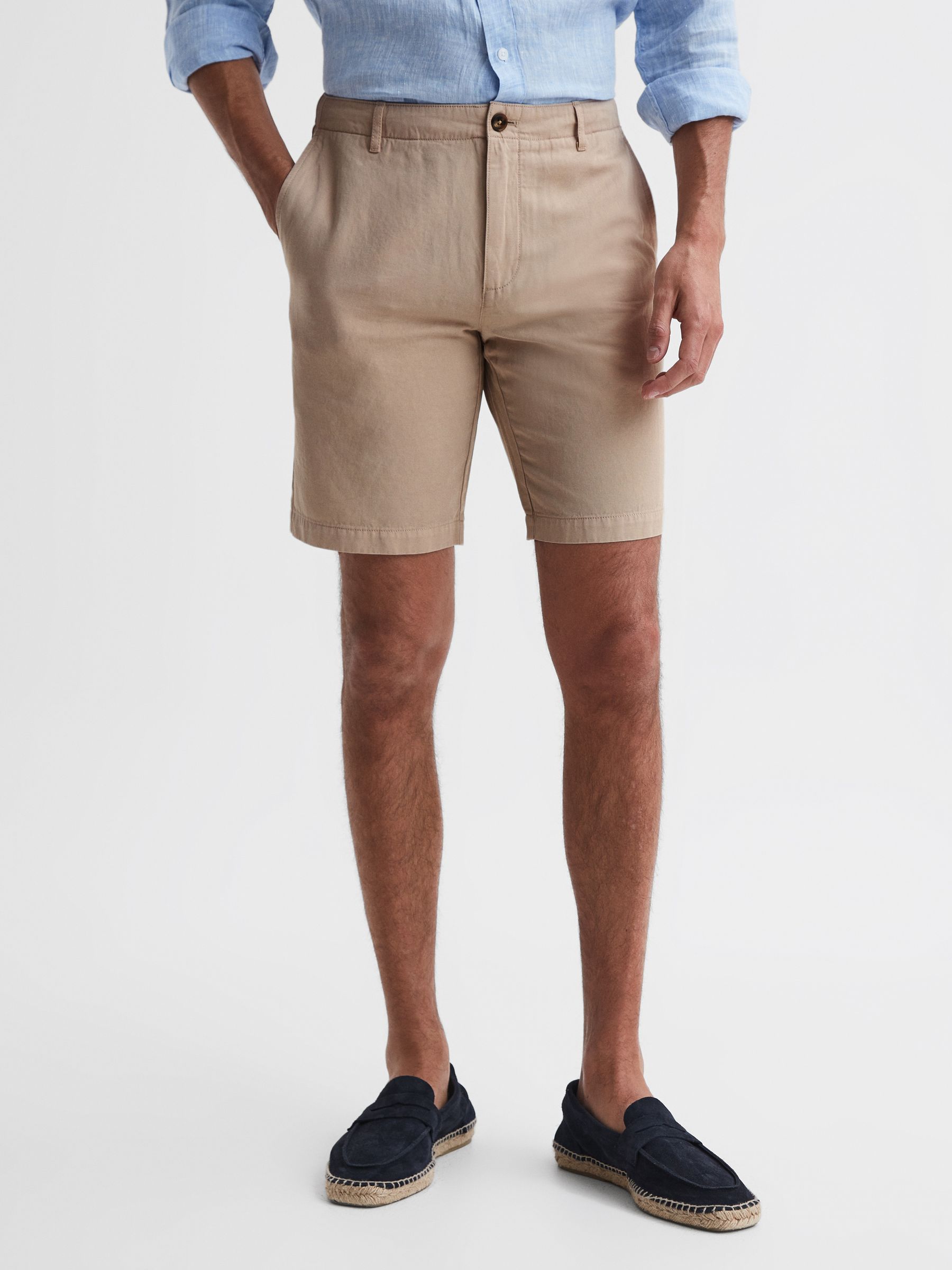 Cotton-Linen Blend Shorts in Stone - Image 4 of 5