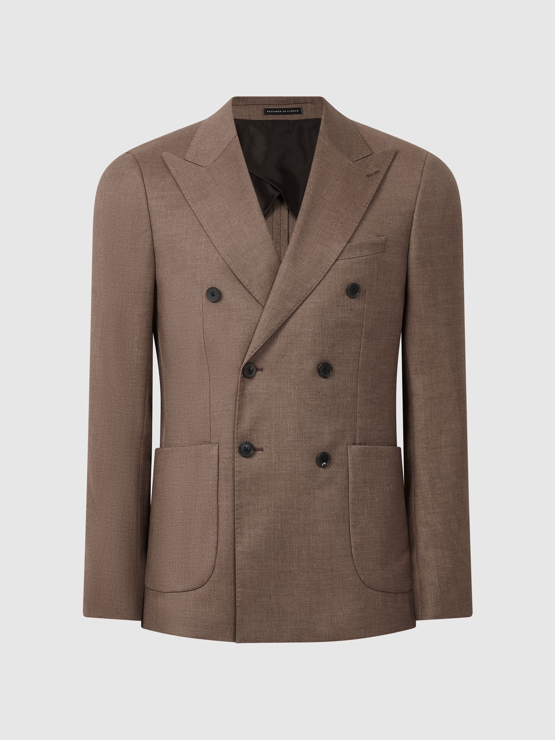 Reiss Slim Fit Double Breasted Twill Blazer in Tobacco