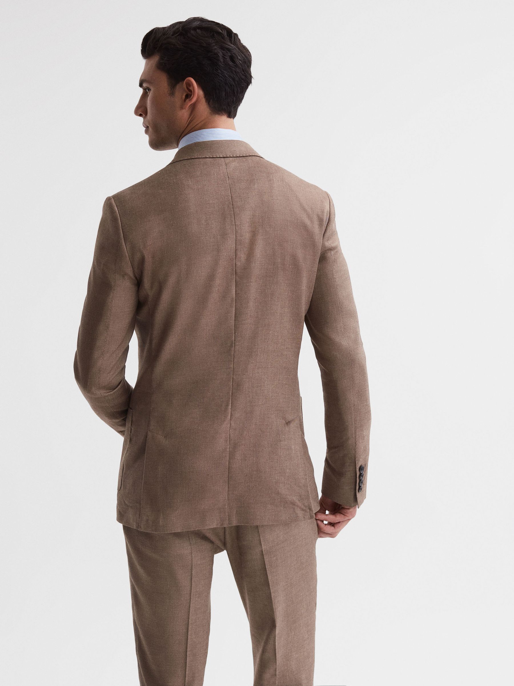 Slim Fit Double Breasted Twill Blazer in Tobacco - Image 5 of 7