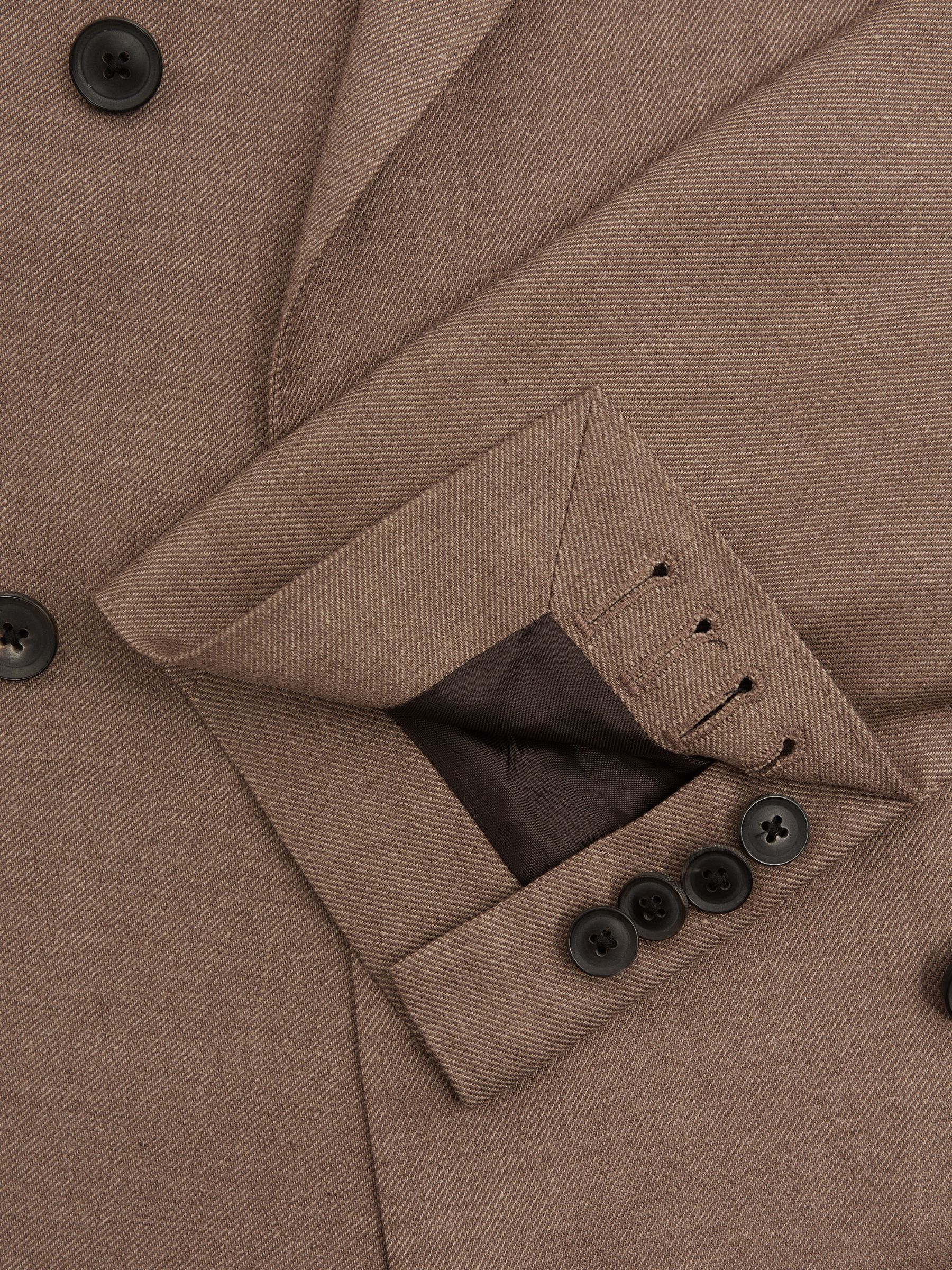 Slim Fit Double Breasted Twill Blazer in Tobacco - Image 6 of 7