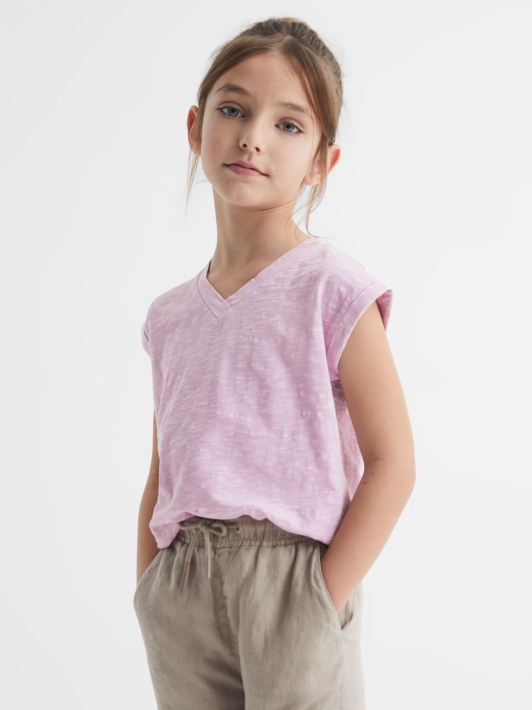 Junior Jersey V Neck T-Shirt in Lilac - Image 1 of 6 Junior Jersey V Neck T-Shirt in Lilac - Image 1 of 6