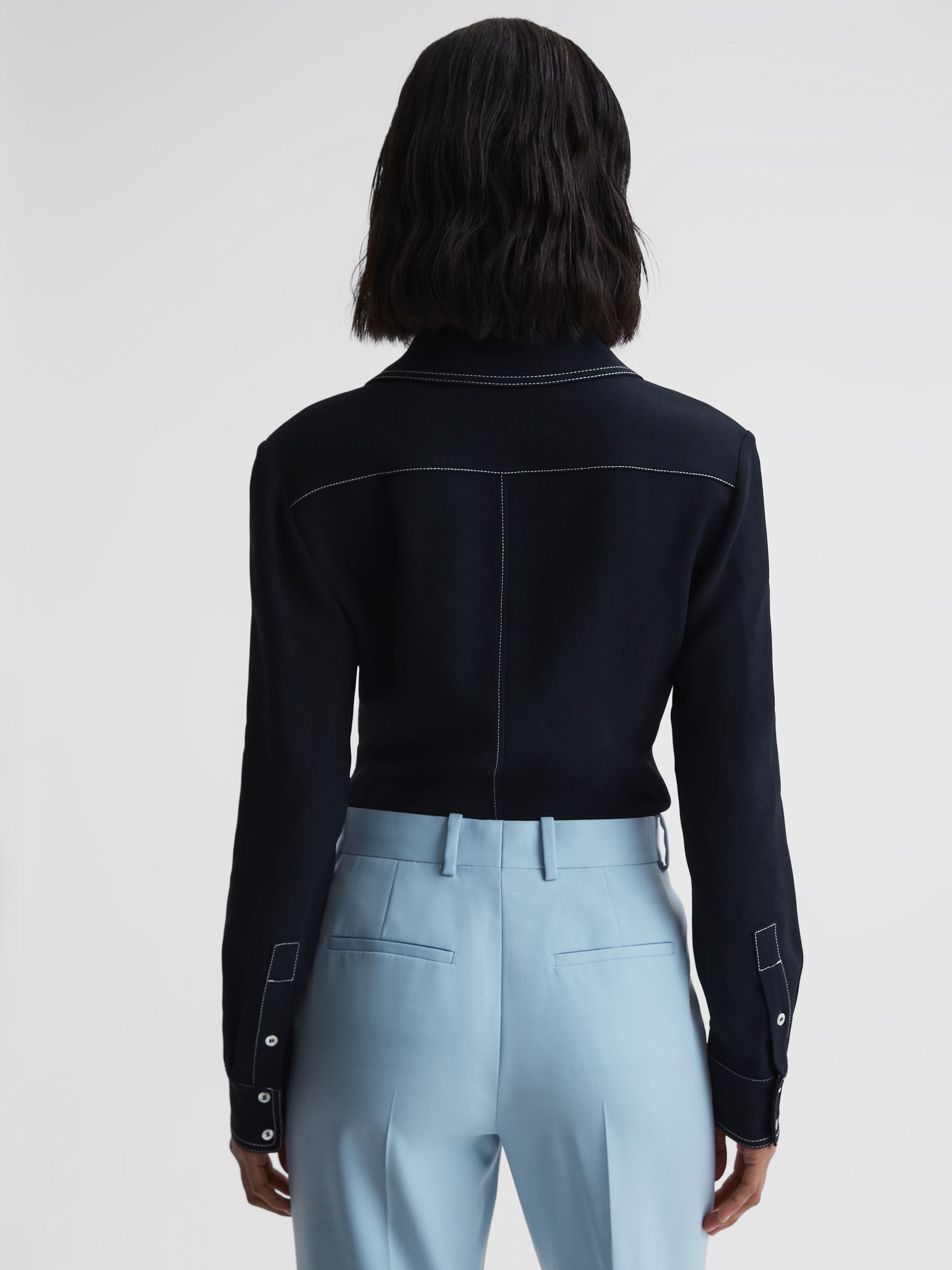 Premium Stitch Detail Fitted Shirt in Navy - Image 5 of 5