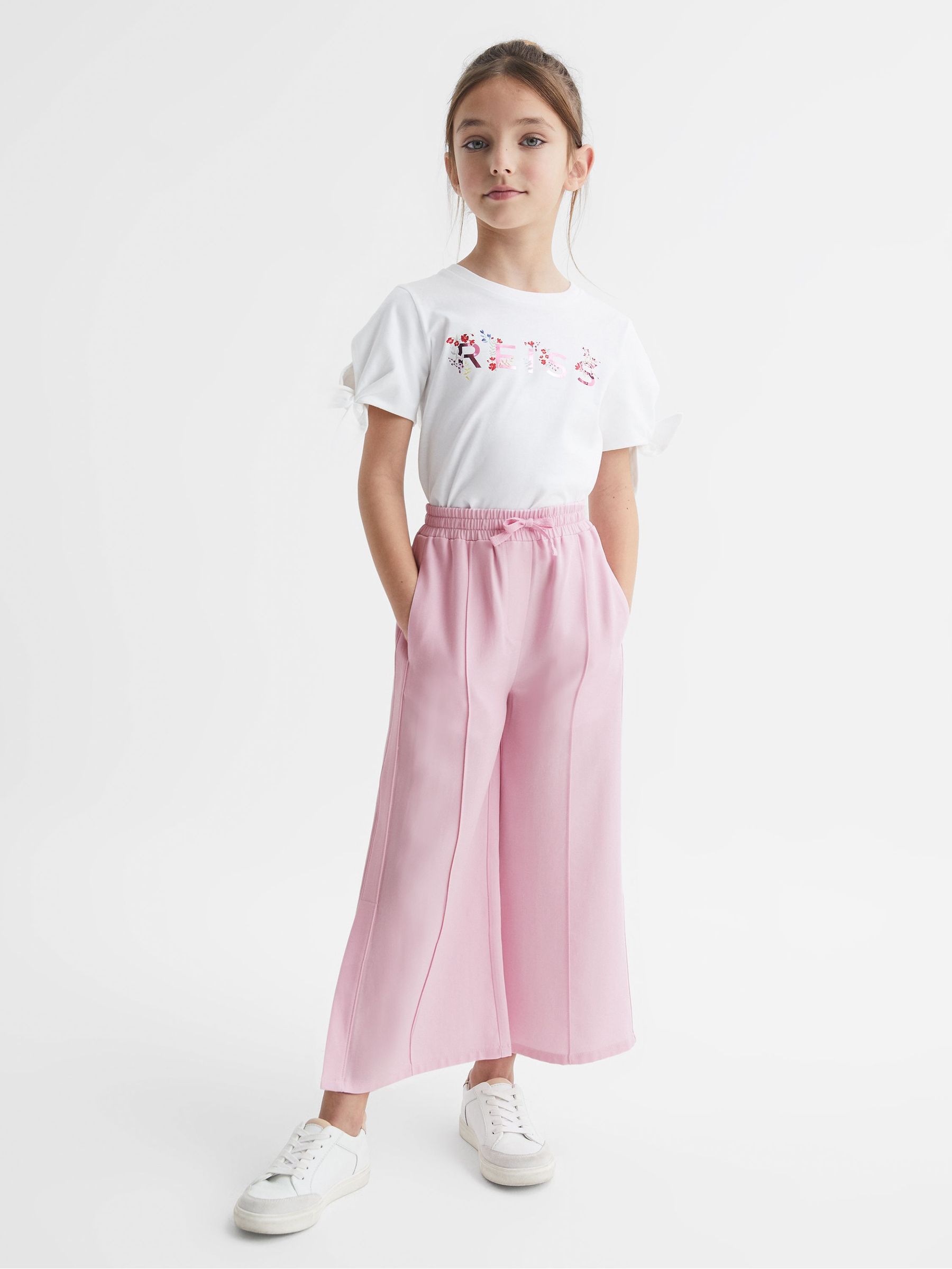 Wide Leg Side Slip Drawstring Trousers in Pink - Image 1 of 6