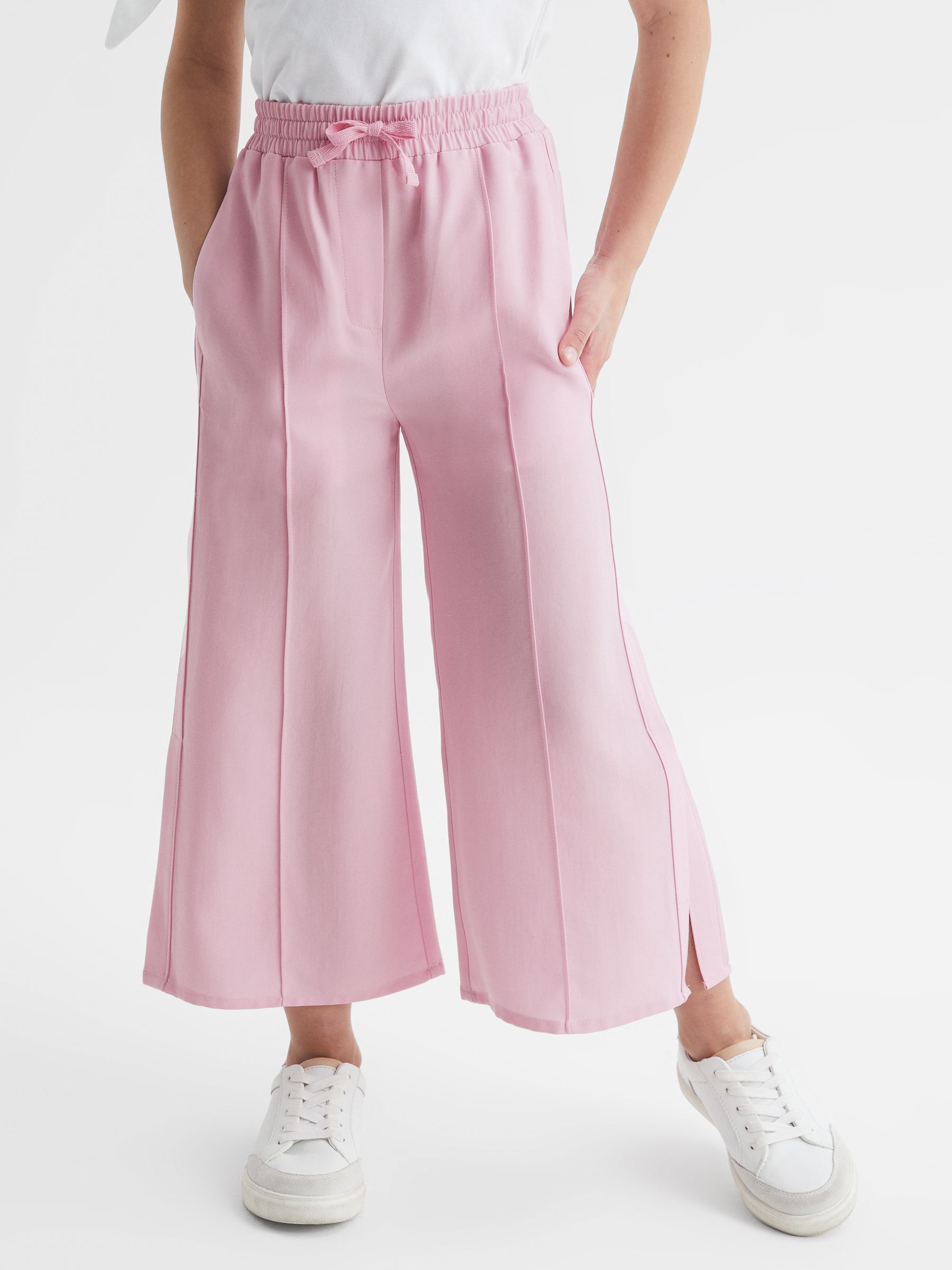 Wide Leg Side Slip Drawstring Trousers in Pink - Image 3 of 6