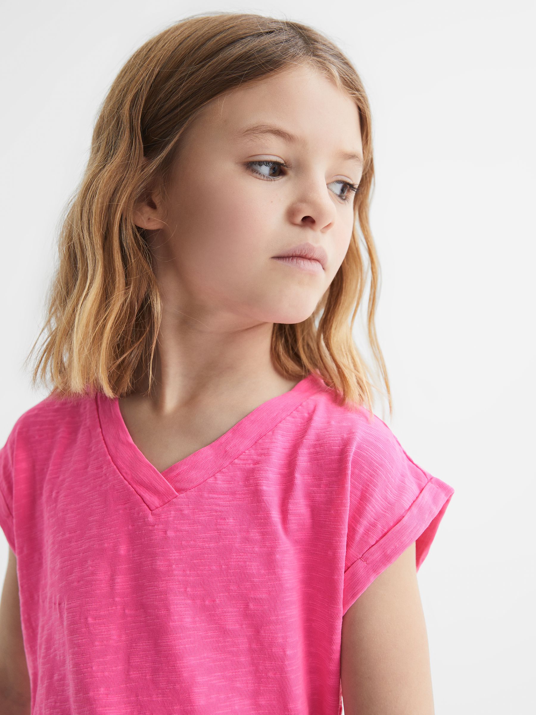9-12 yrs Jersey V Neck T-Shirt in Pink - Image 4 of 6
