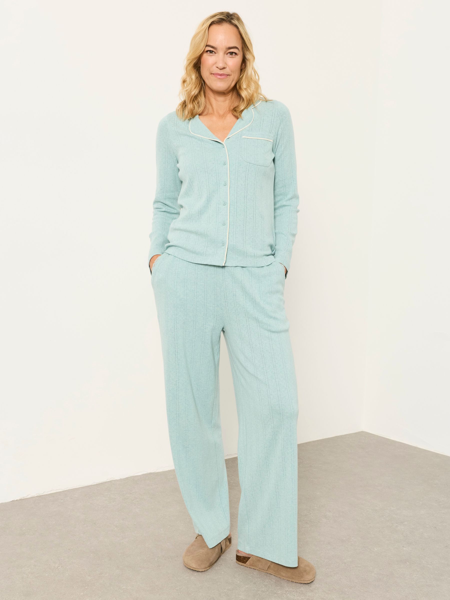 Light Green Pointelle Long Sleeve Pyjama Shirt - Image 3 of 6