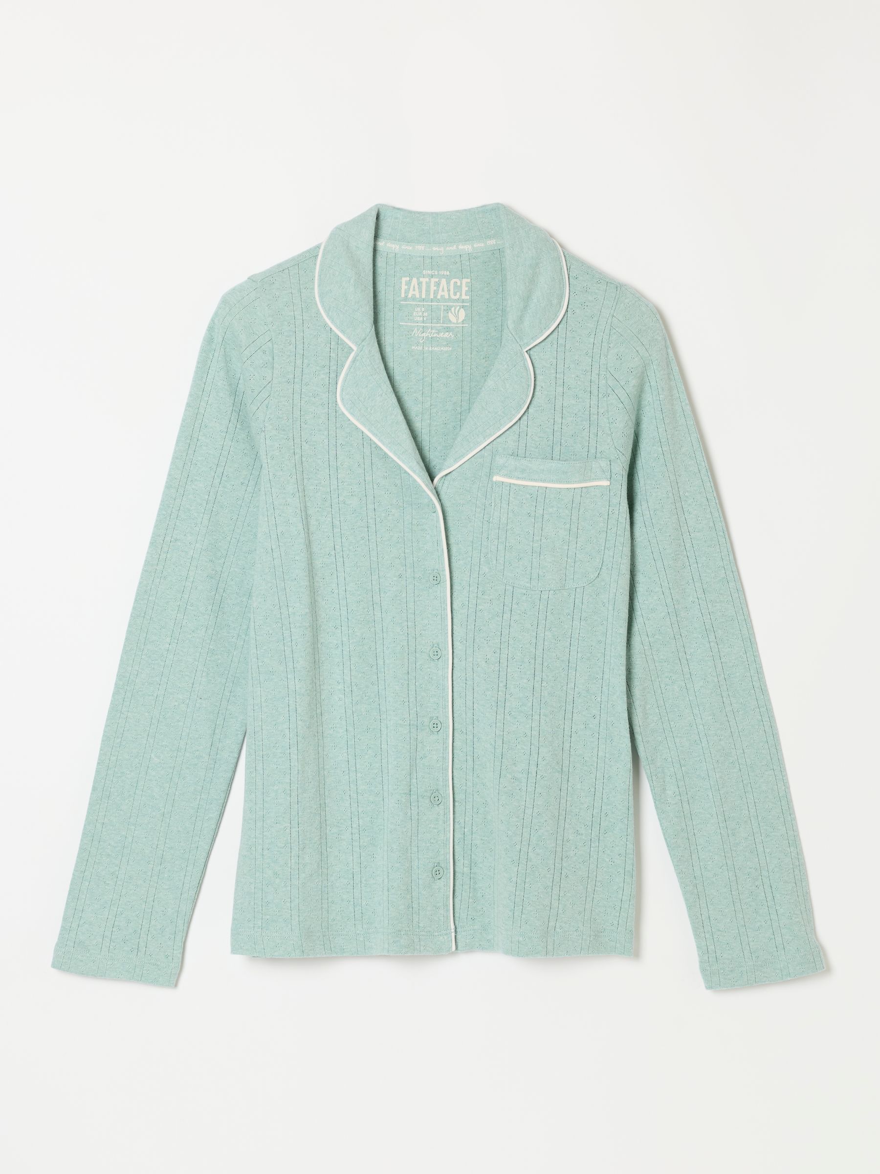 Light Green Pointelle Long Sleeve Pyjama Shirt - Image 6 of 6