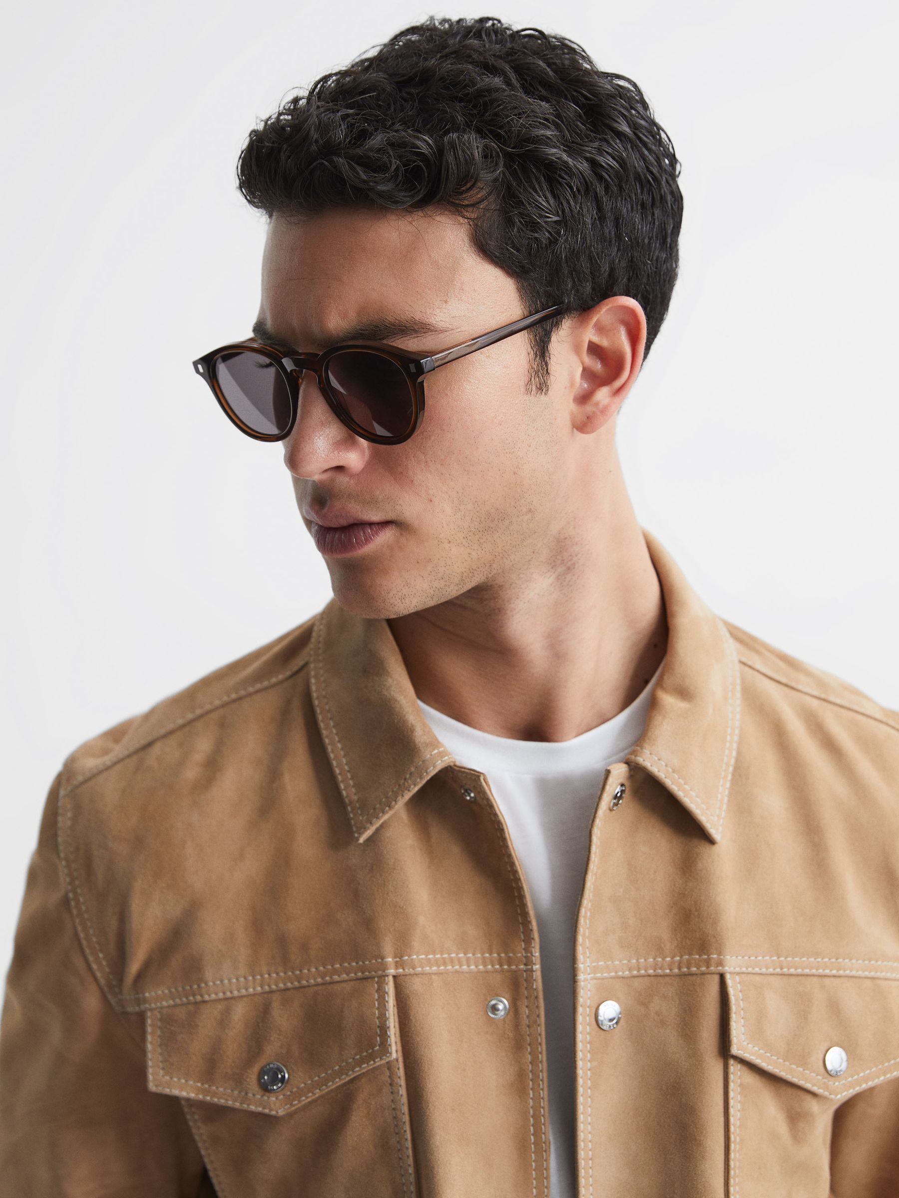 Monokel Eyewear Round Sunglasses in Brown - Image 2 of 4 Monokel Eyewear Round Sunglasses in Brown - Image 2 of 4