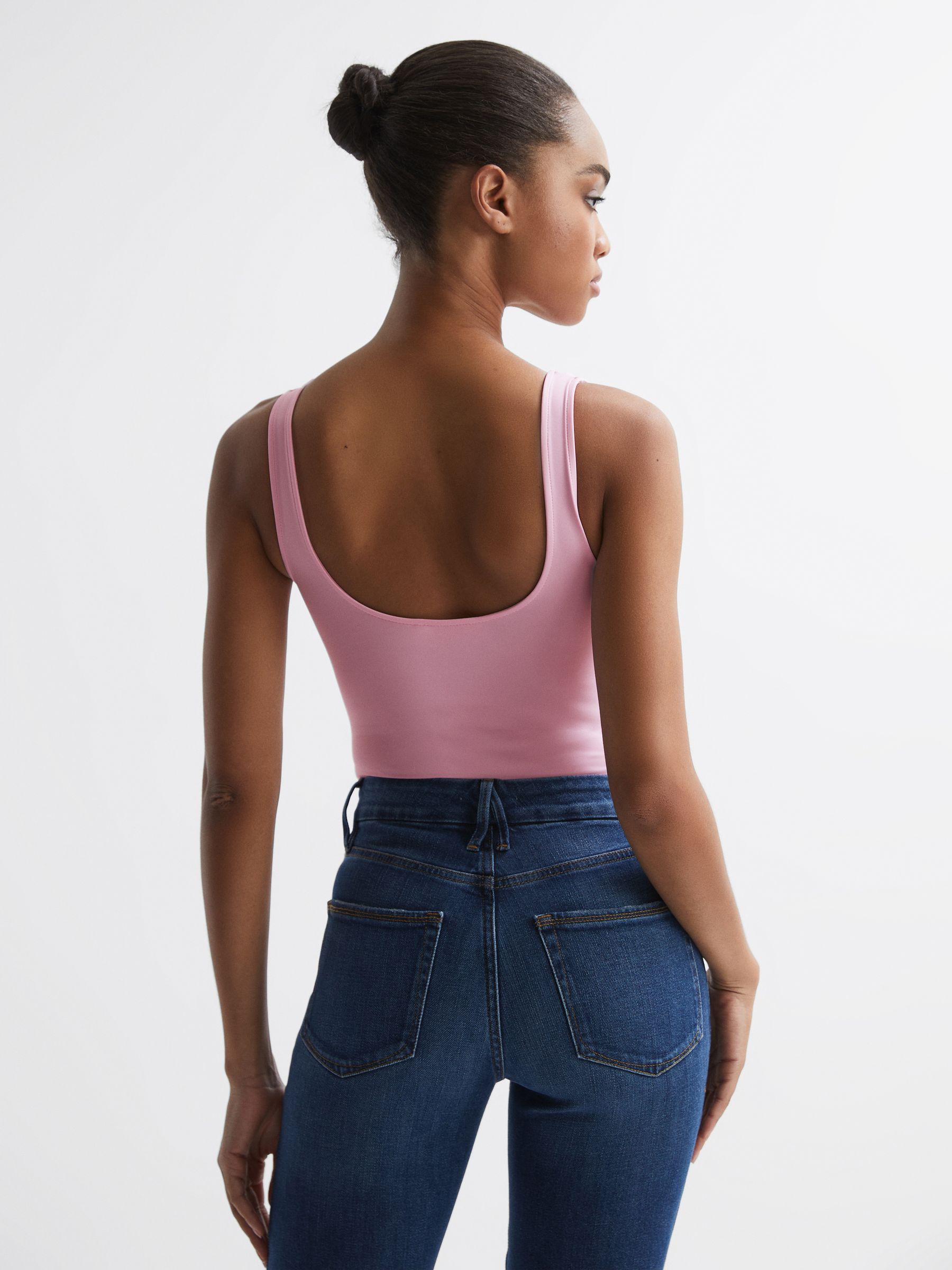 Good American Square Neck Bodysuit in Soft Pink - Image 5 of 7