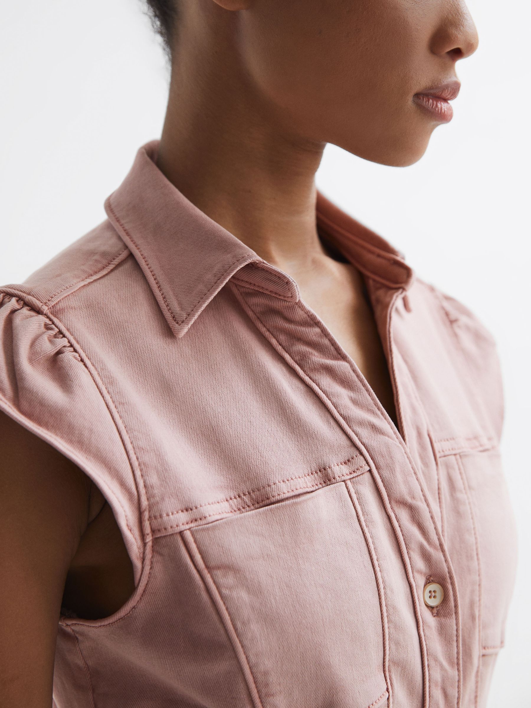 Paige Button Front Dress in Vintage Rouge Glow - Image 3 of 6