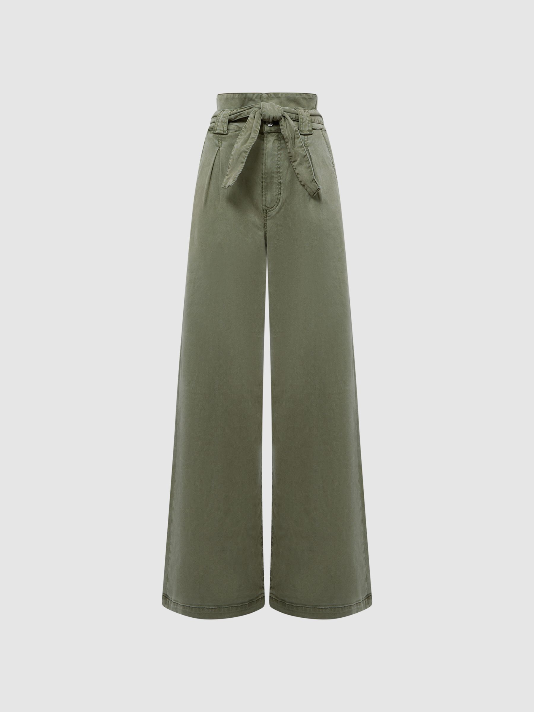 Paige High Rise Paper Bag Trousers in Vintage Ivy Green - Image 2 of 7