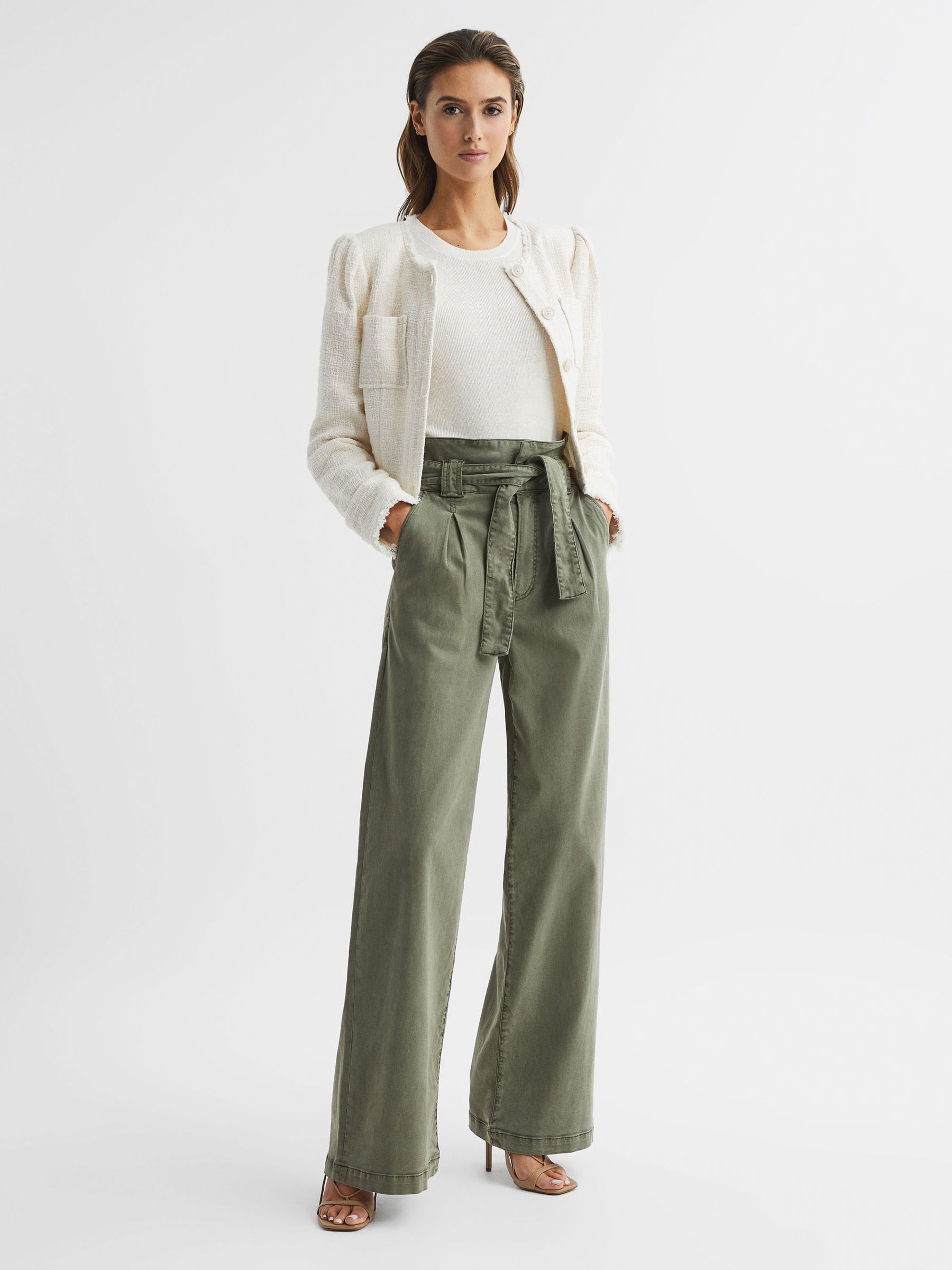 Paige High Rise Paper Bag Trousers in Vintage Ivy Green - Image 7 of 7