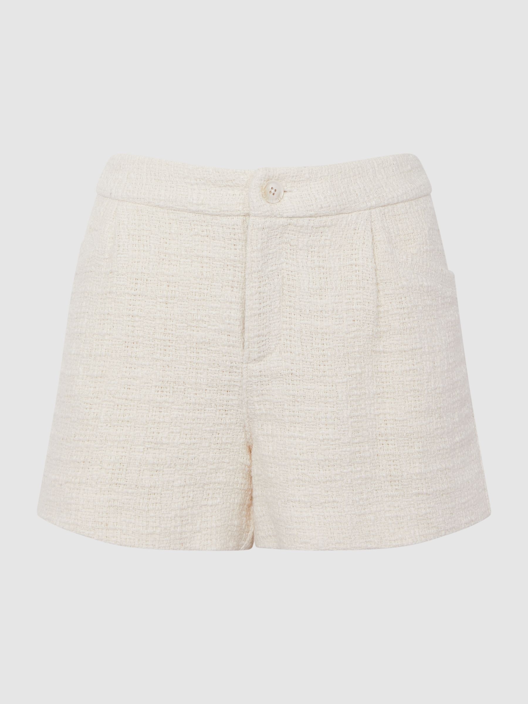 Paige Textured High Rise Shorts in Cream - Image 2 of 7