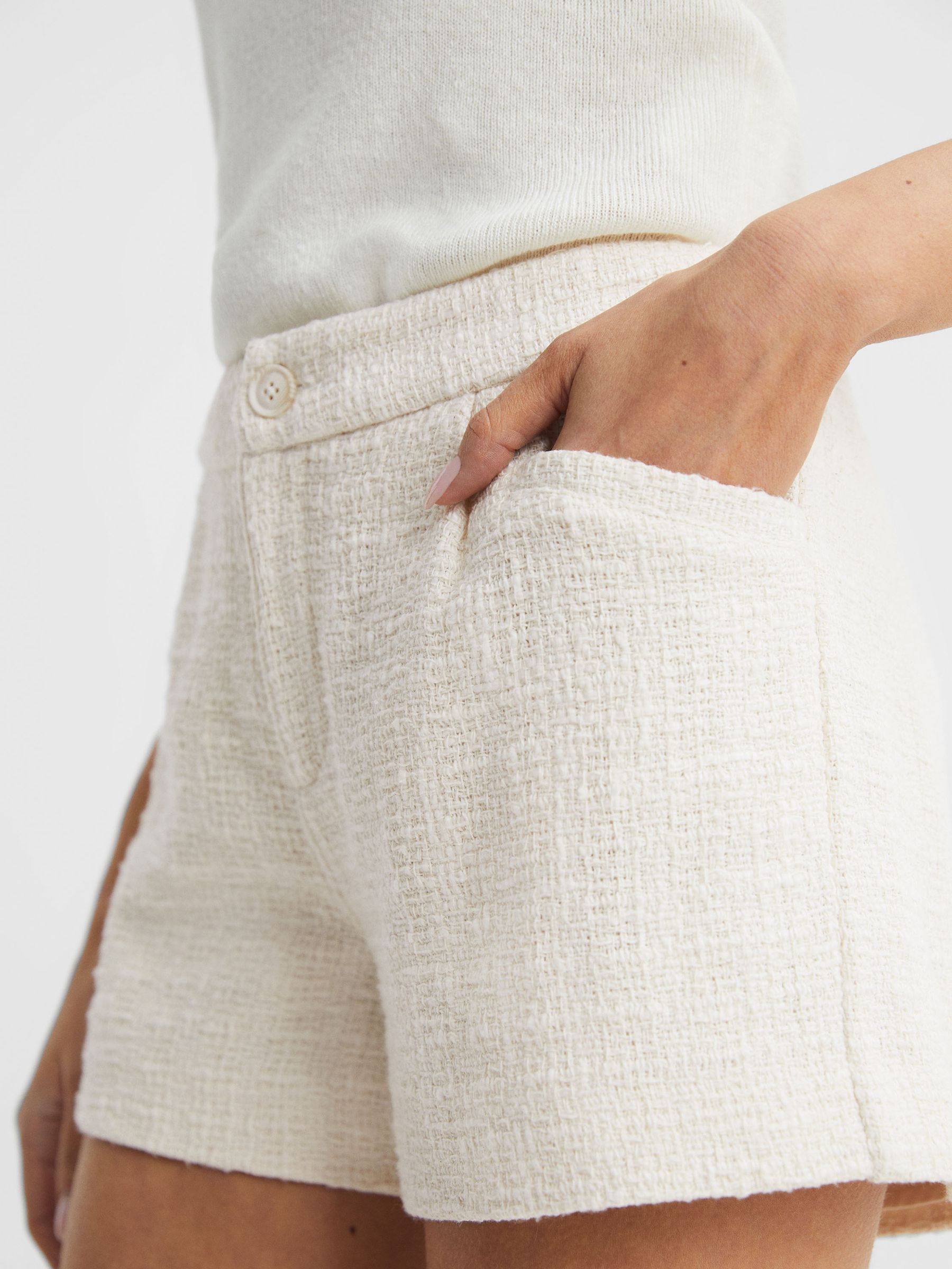 Paige Textured High Rise Shorts in Cream - Image 4 of 7