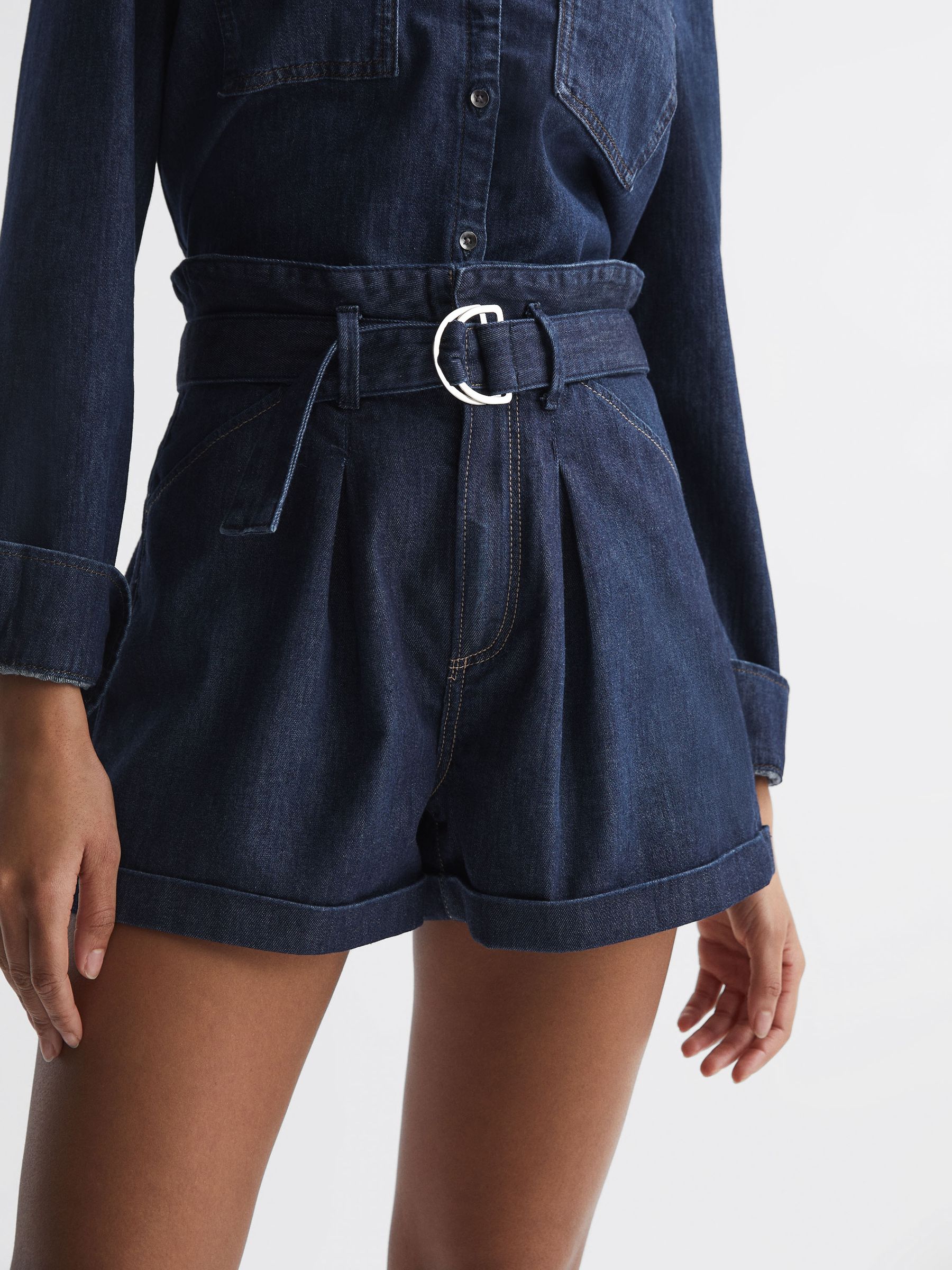 Paige High Rise Belted Denim Shorts in Baltimore - Image 3 of 5