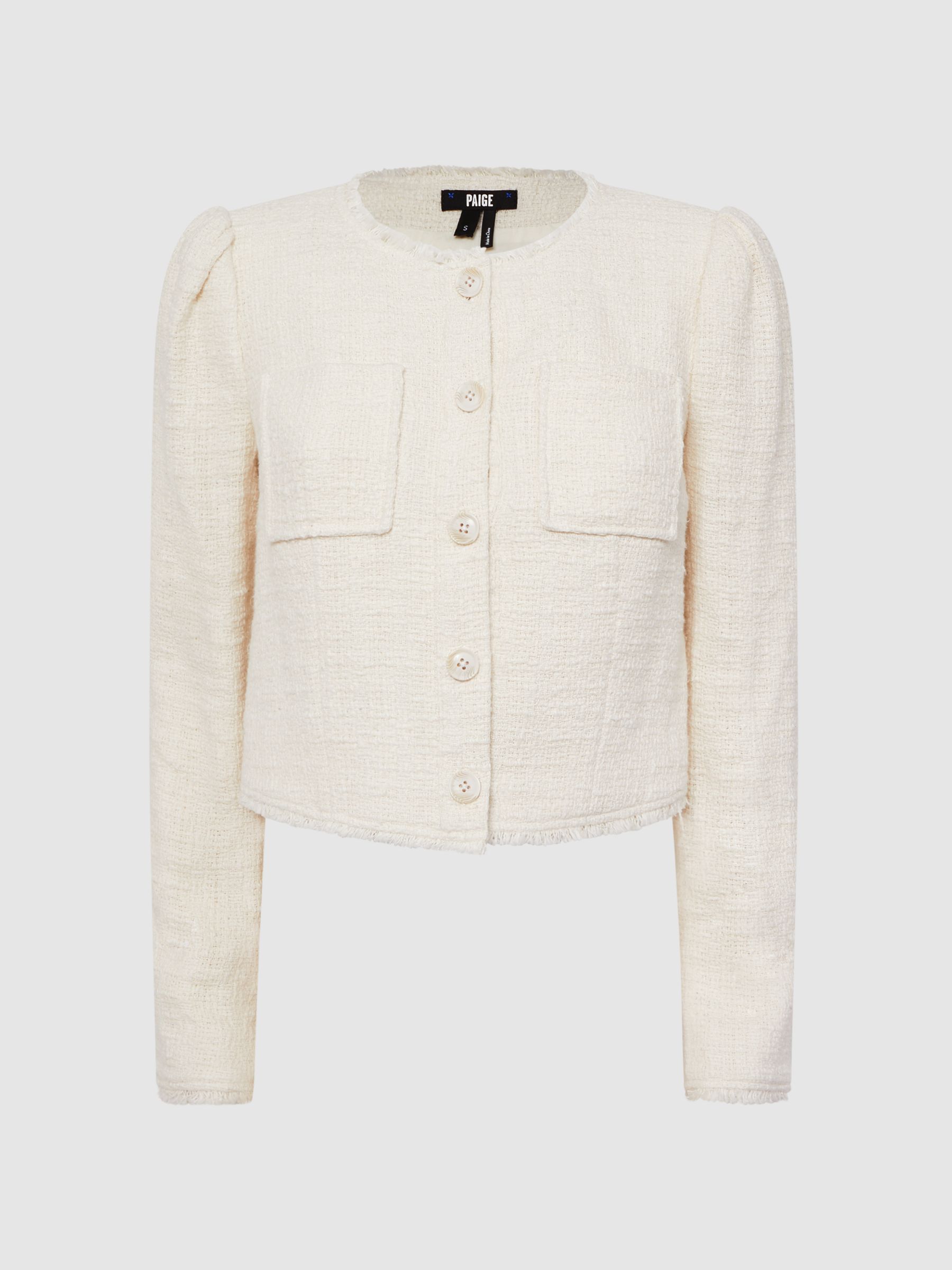 Paige Frayed Textured Jacket in Cream - Image 2 of 6
