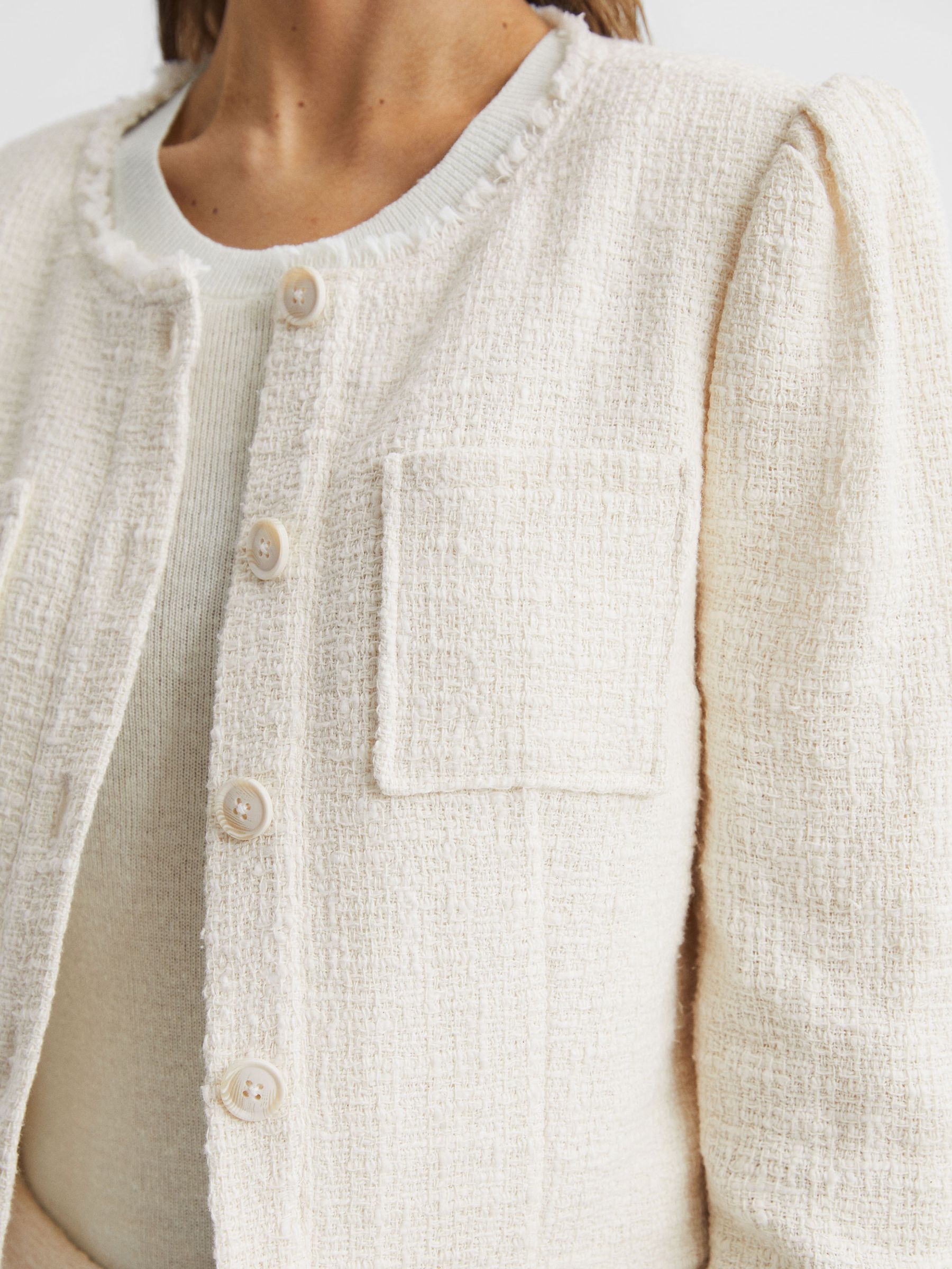 Paige Frayed Textured Jacket in Cream - Image 4 of 6
