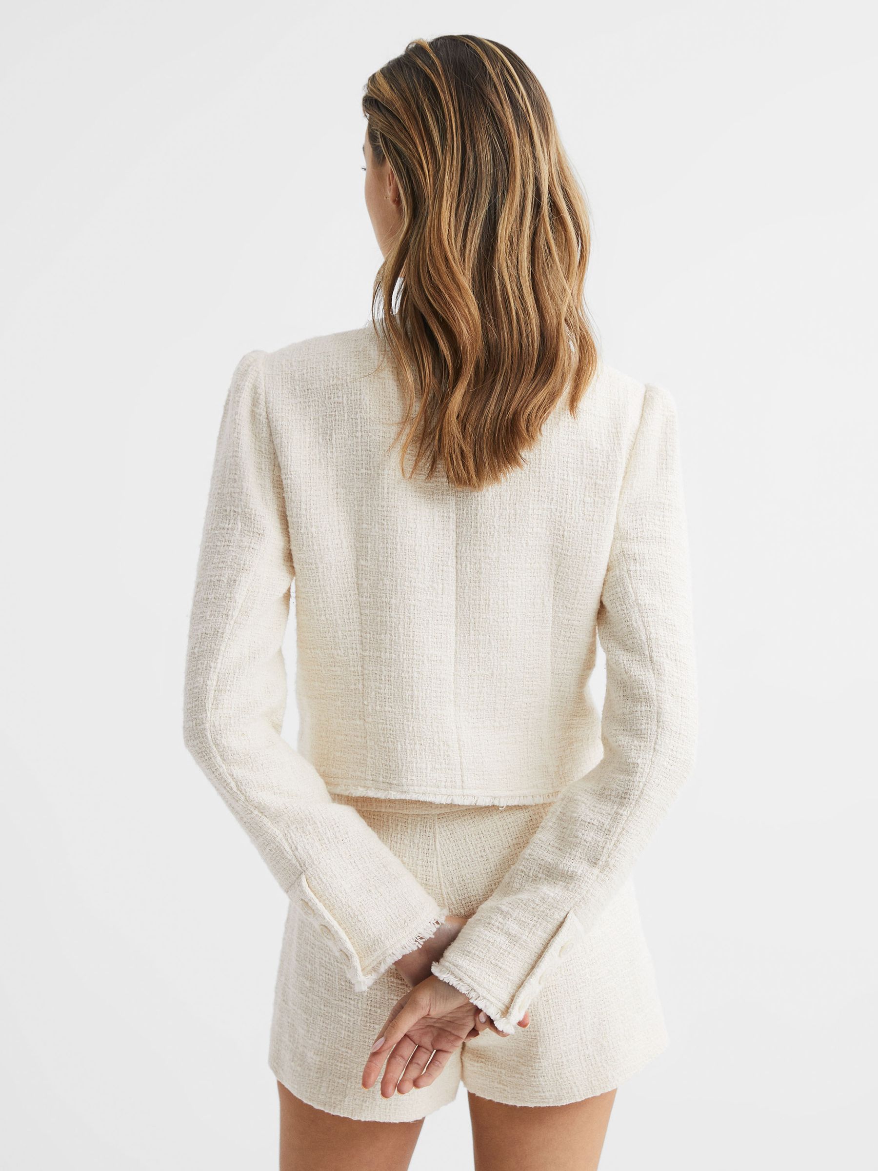Paige Frayed Textured Jacket in Cream - Image 5 of 6