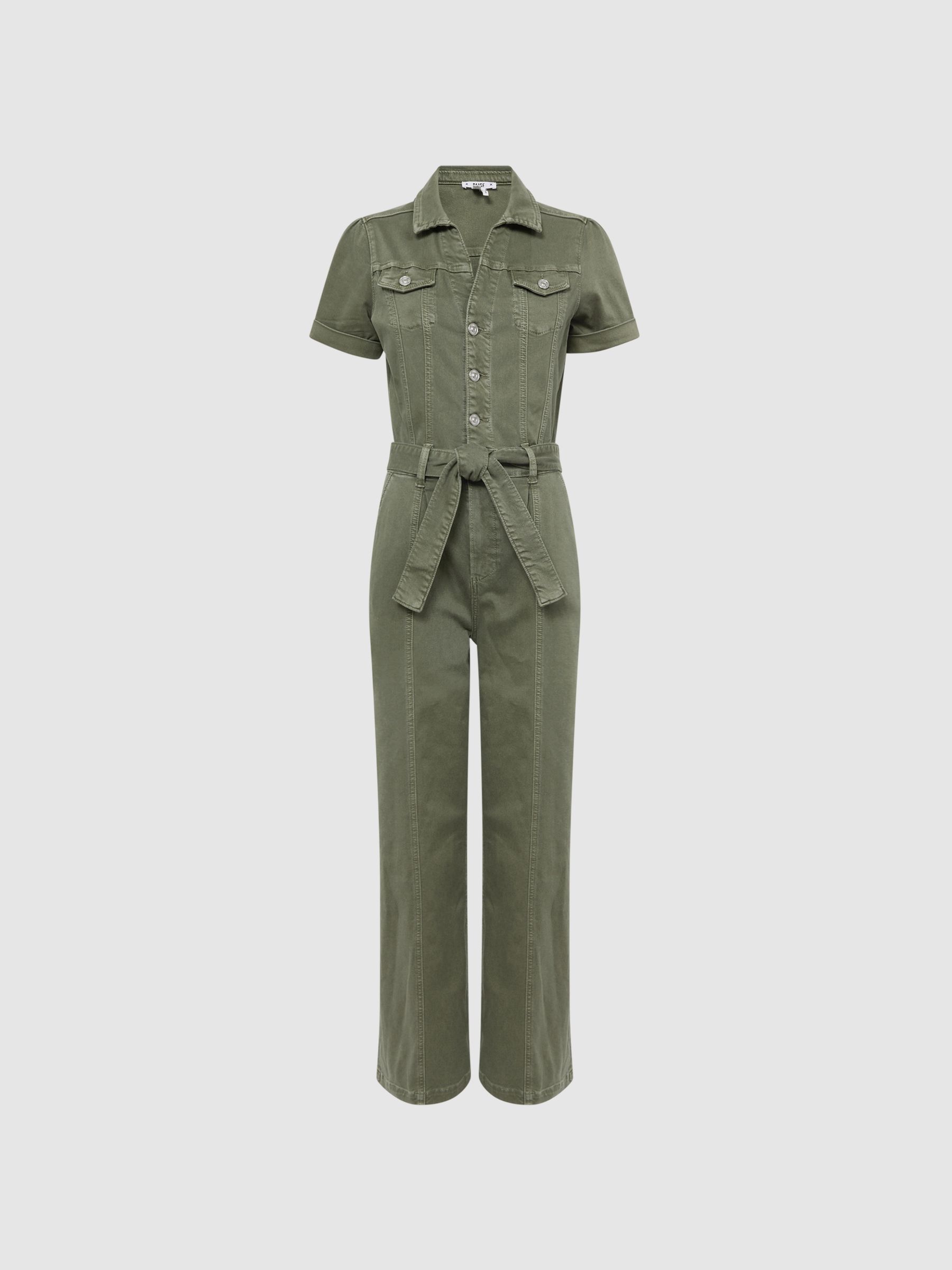 Paige Belted Jumpsuit in Vintage Ivy Green - Image 2 of 9