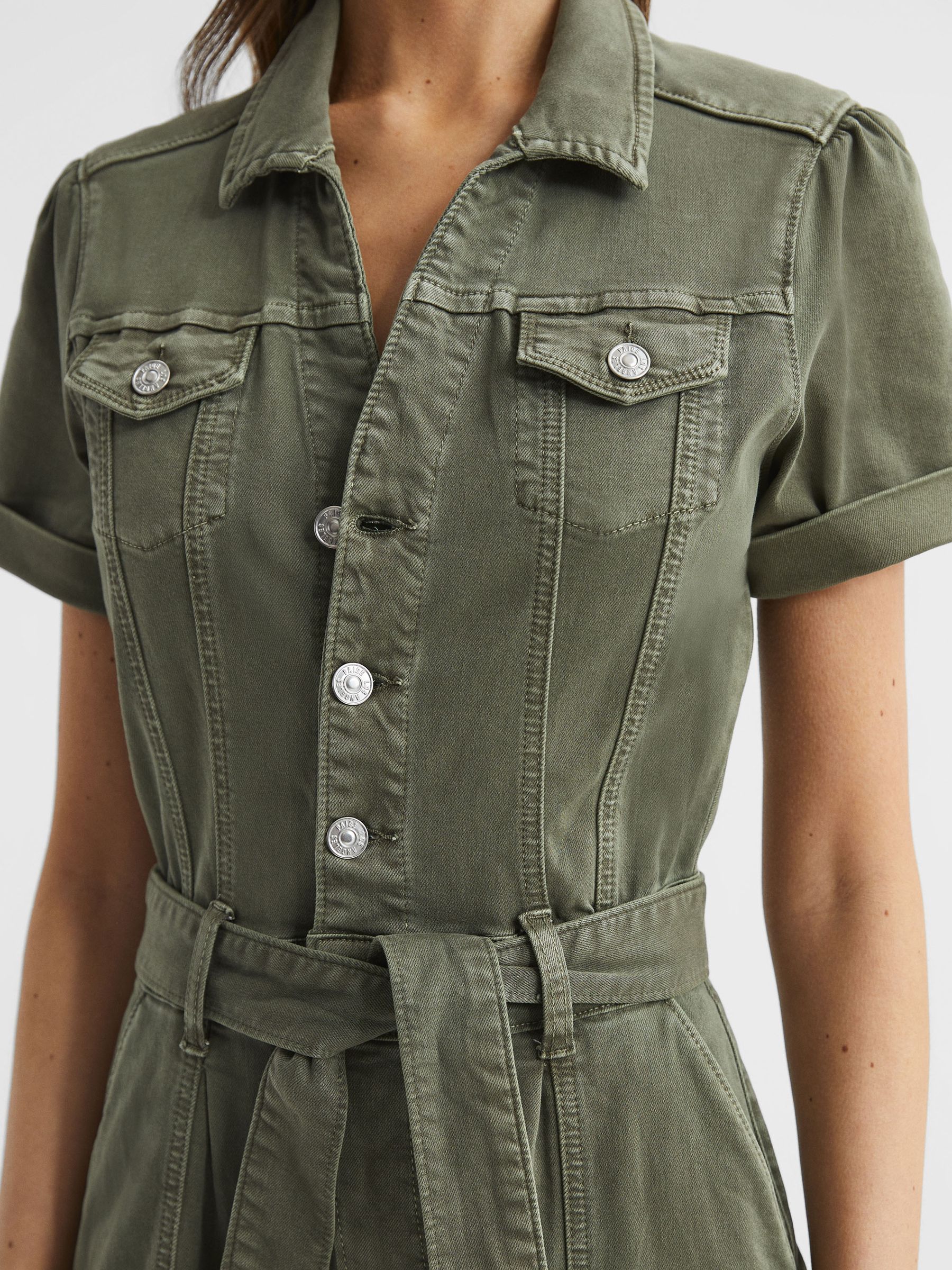 Paige Belted Jumpsuit in Vintage Ivy Green - Image 4 of 9
