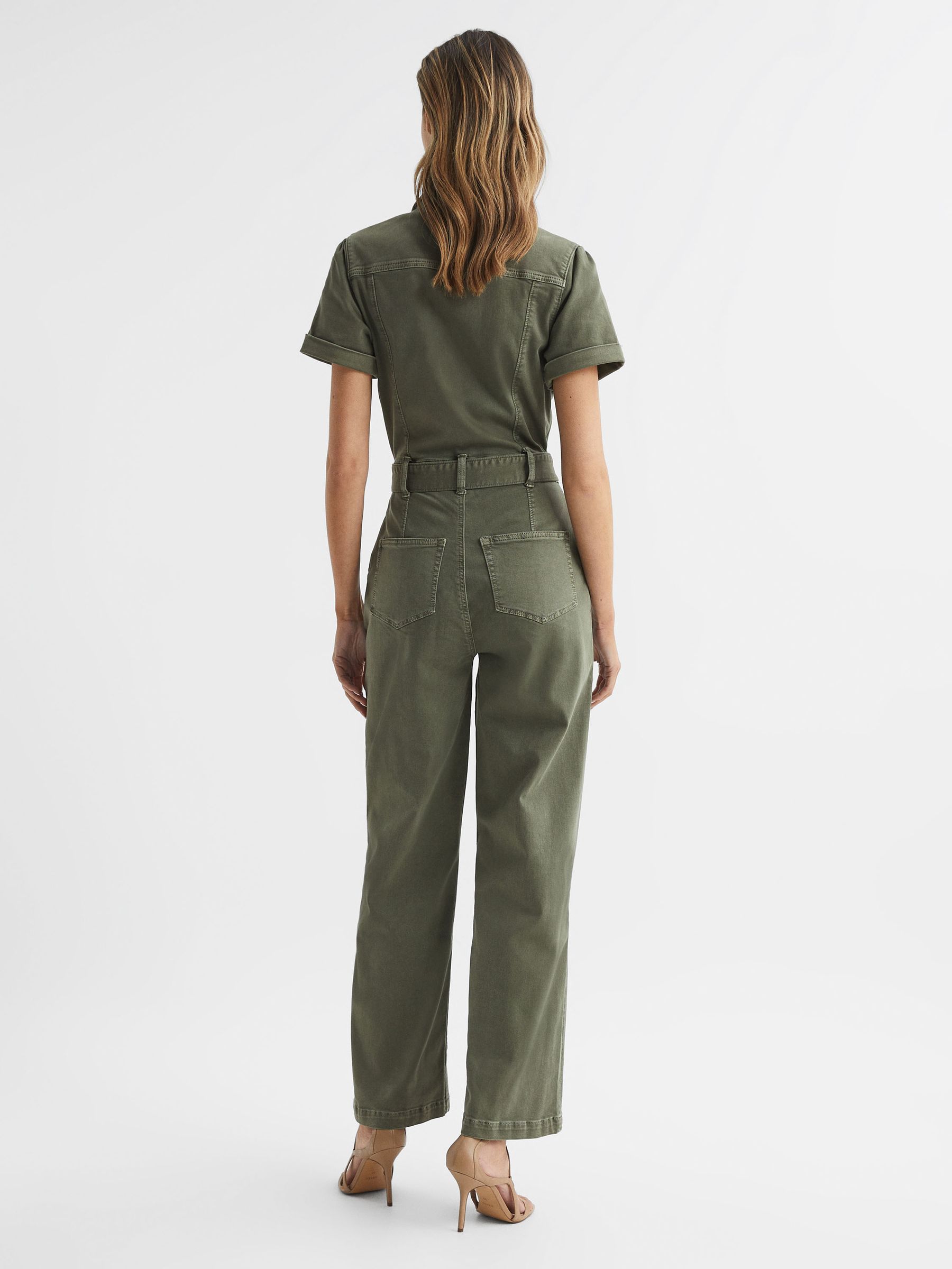 Paige Belted Jumpsuit in Vintage Ivy Green - Image 5 of 9