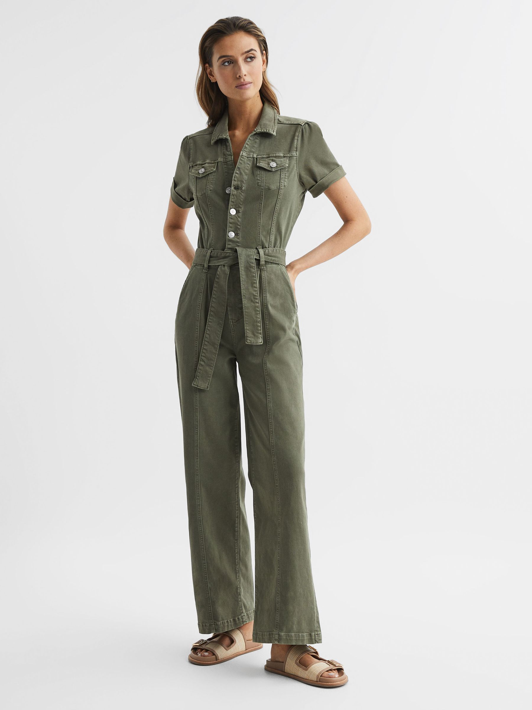 Paige Belted Jumpsuit in Vintage Ivy Green - Image 8 of 9