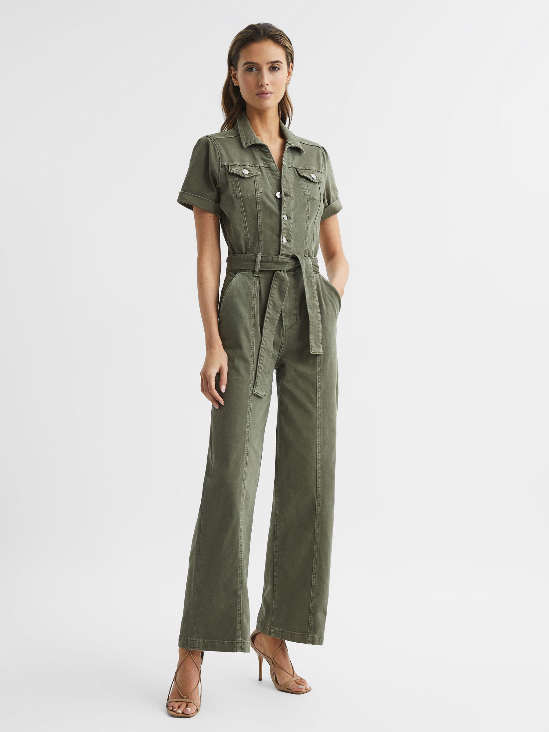 Paige Belted Jumpsuit in Vintage Ivy Green - Image 9 of 9