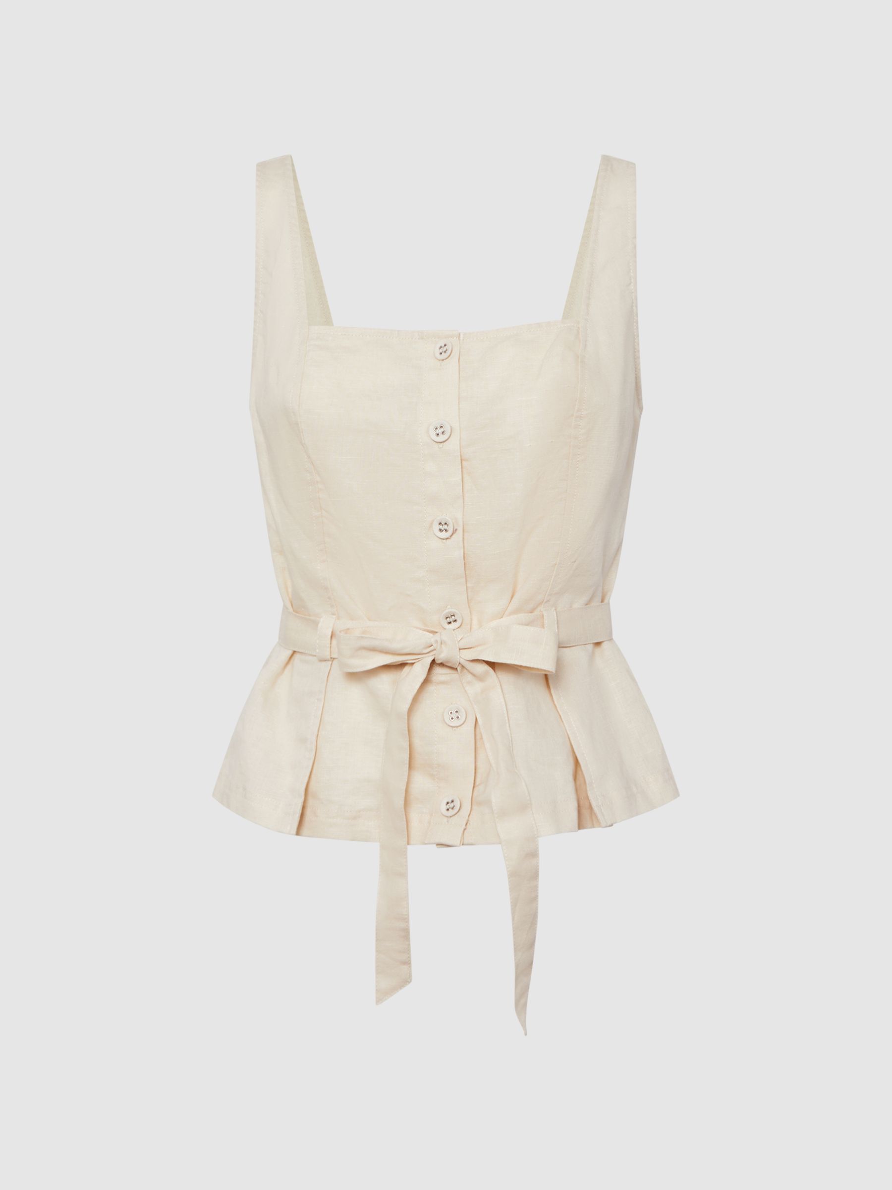 Paige Linen Square Neck Peplum Top in Antique Paper - Image 2 of 5