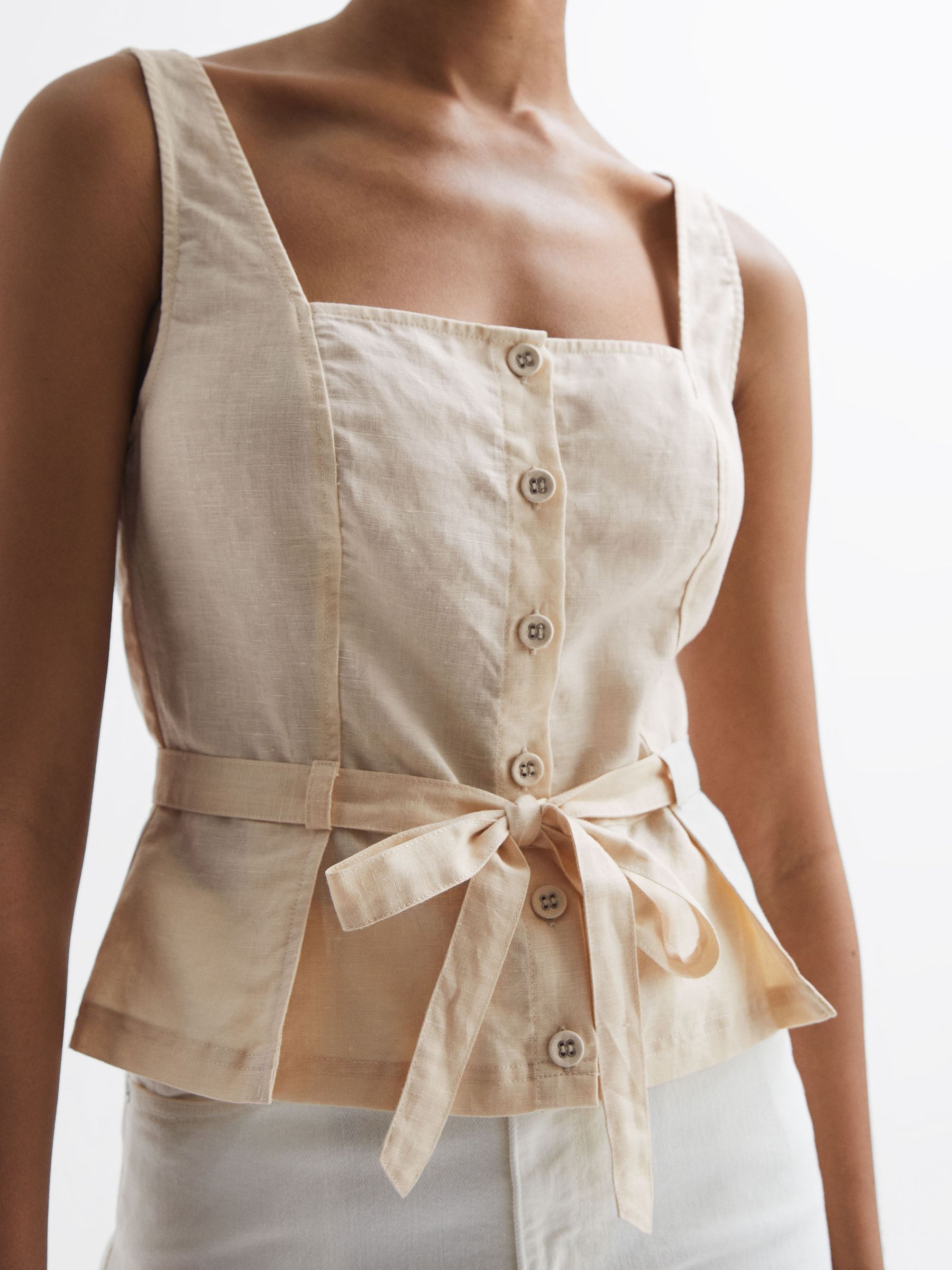 Paige Linen Square Neck Peplum Top in Antique Paper - Image 3 of 5