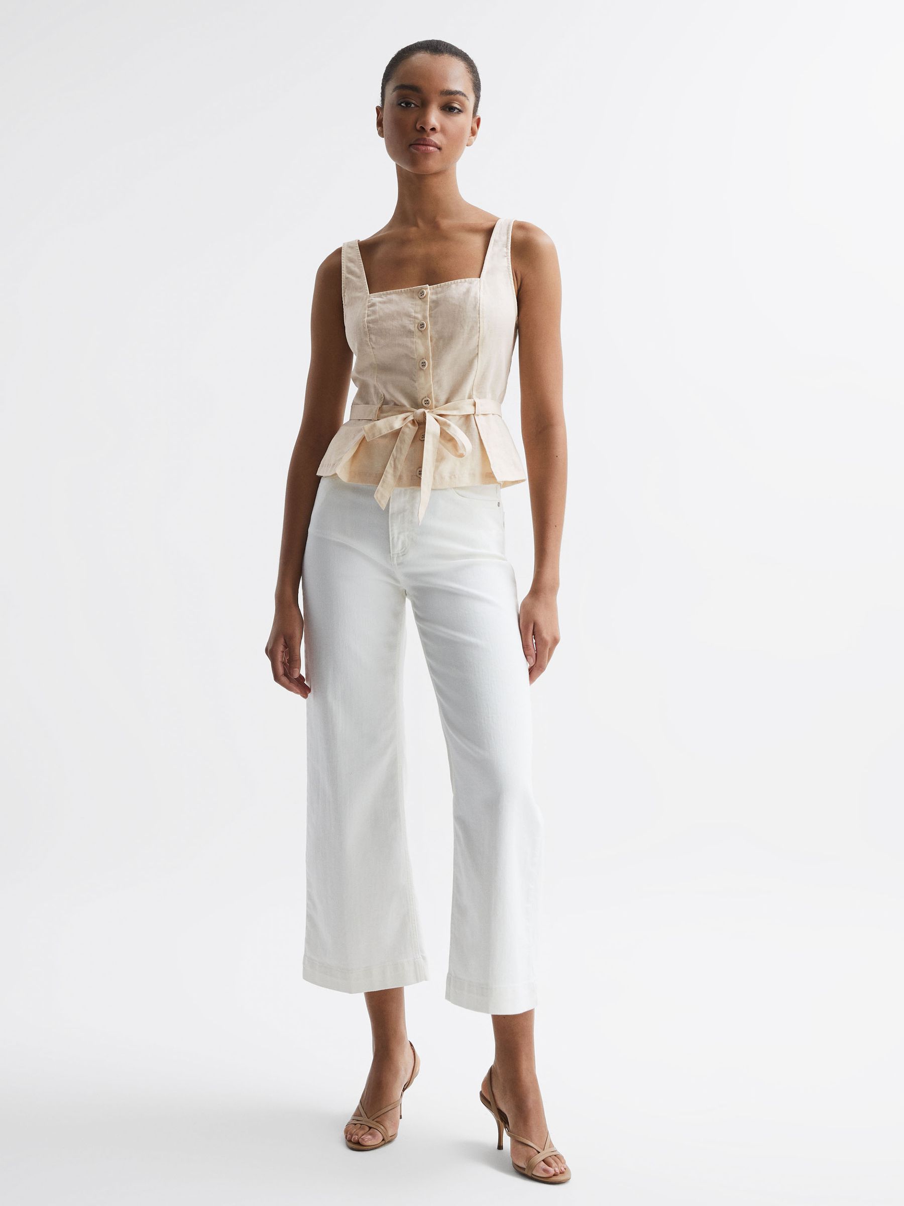 Paige Linen Square Neck Peplum Top in Antique Paper - Image 4 of 5