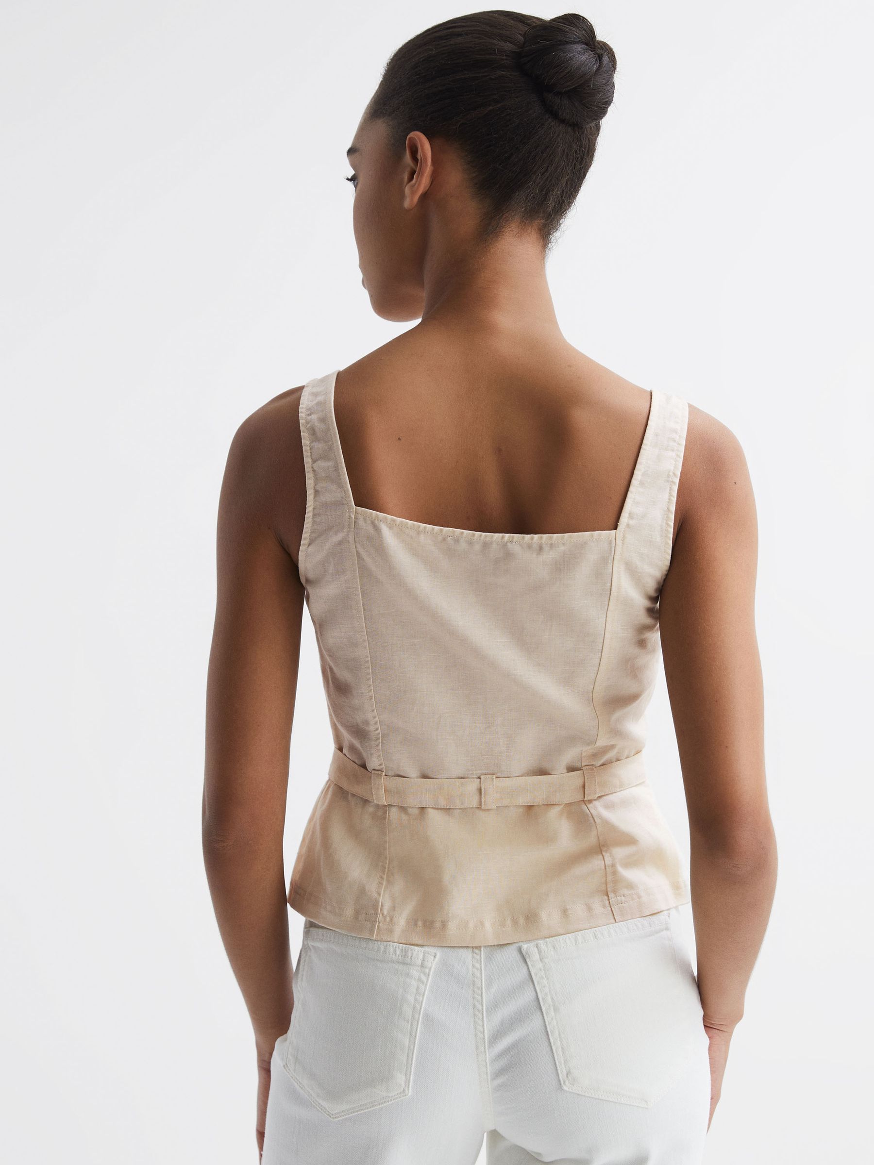 Paige Linen Square Neck Peplum Top in Antique Paper - Image 5 of 5